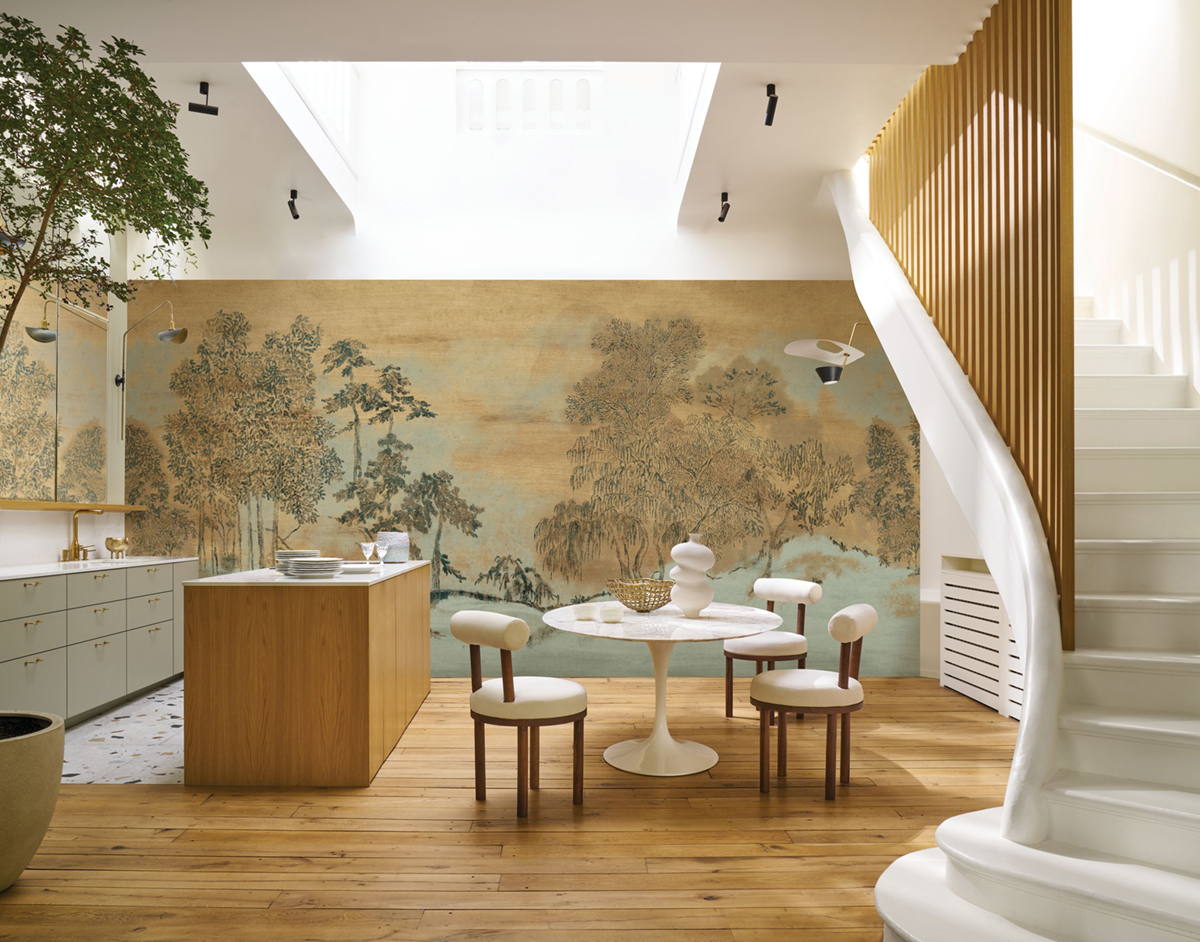 Papier peint panoramique Jardin Japonais Koraku vert sauge doré - Panoramas 4 de Casamance | Réf. CAS-76720202