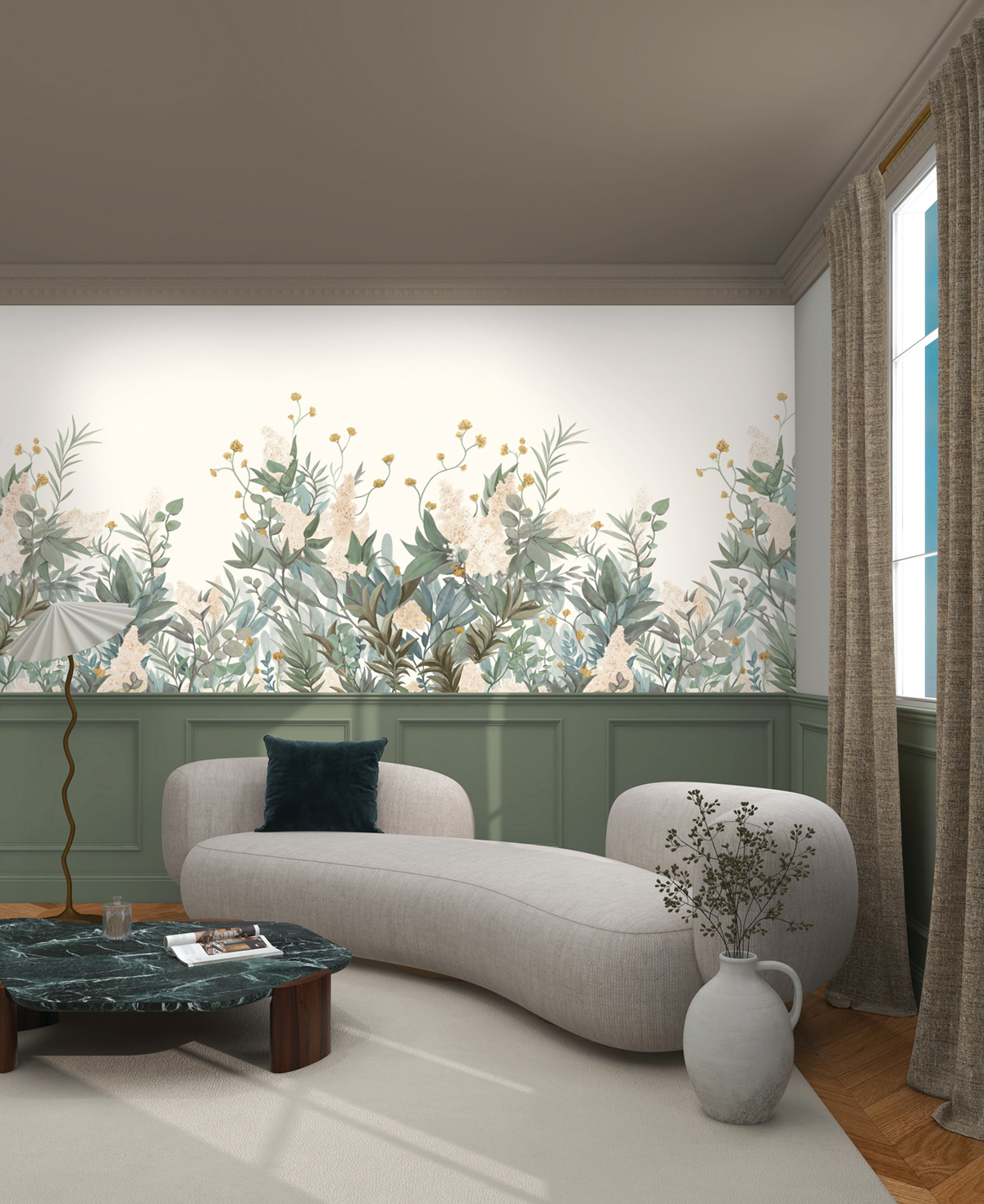 Papier peint panoramique Feuille Tombante Wisteria céladon - Panoramas 4 de Casamance AMB2 | Réf. CAS-76802140