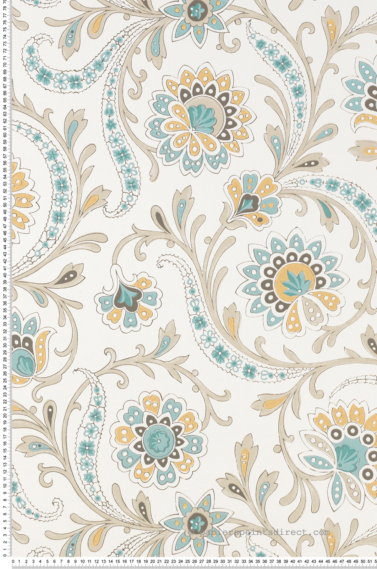 Papier peint Fleur Baroque Baville jaune bleu - Les Indiennes de Nina Campbell | Réf. OSB-NCW4351-03