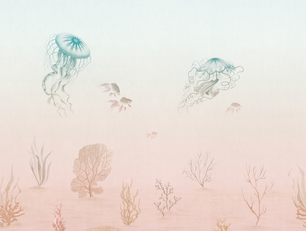 Papier peint panoramique Méduse Sea Life rose - Panorama 2 de Lutèce | Réf. LTC-PAN1741C