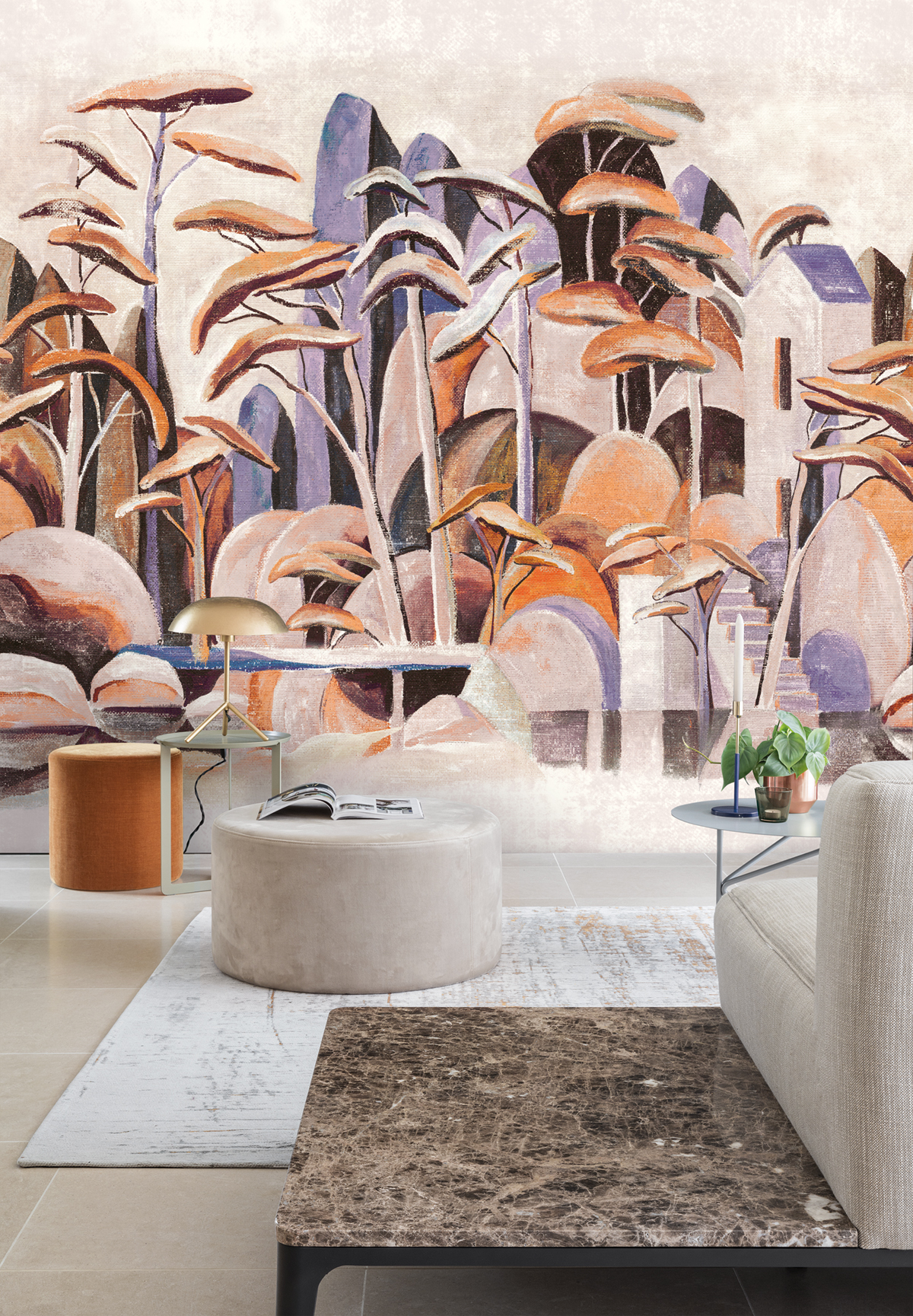 Papier peint panoramique Arbre Stylisé Cerreto violet - B H260 - Wall Designs IV de Masureel | Réf. MAS-DG4ILA3042-260