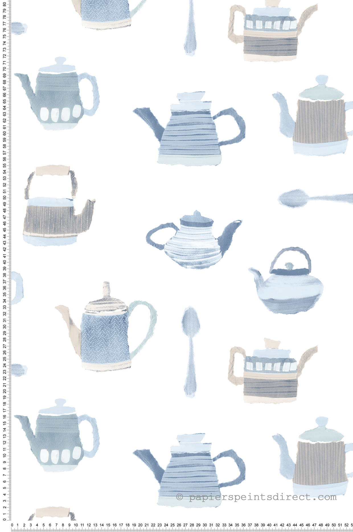Papier peint Cafetière Théière bleu - Style Cuisine 3 de Lutèce | Réf. LTC-CK36635