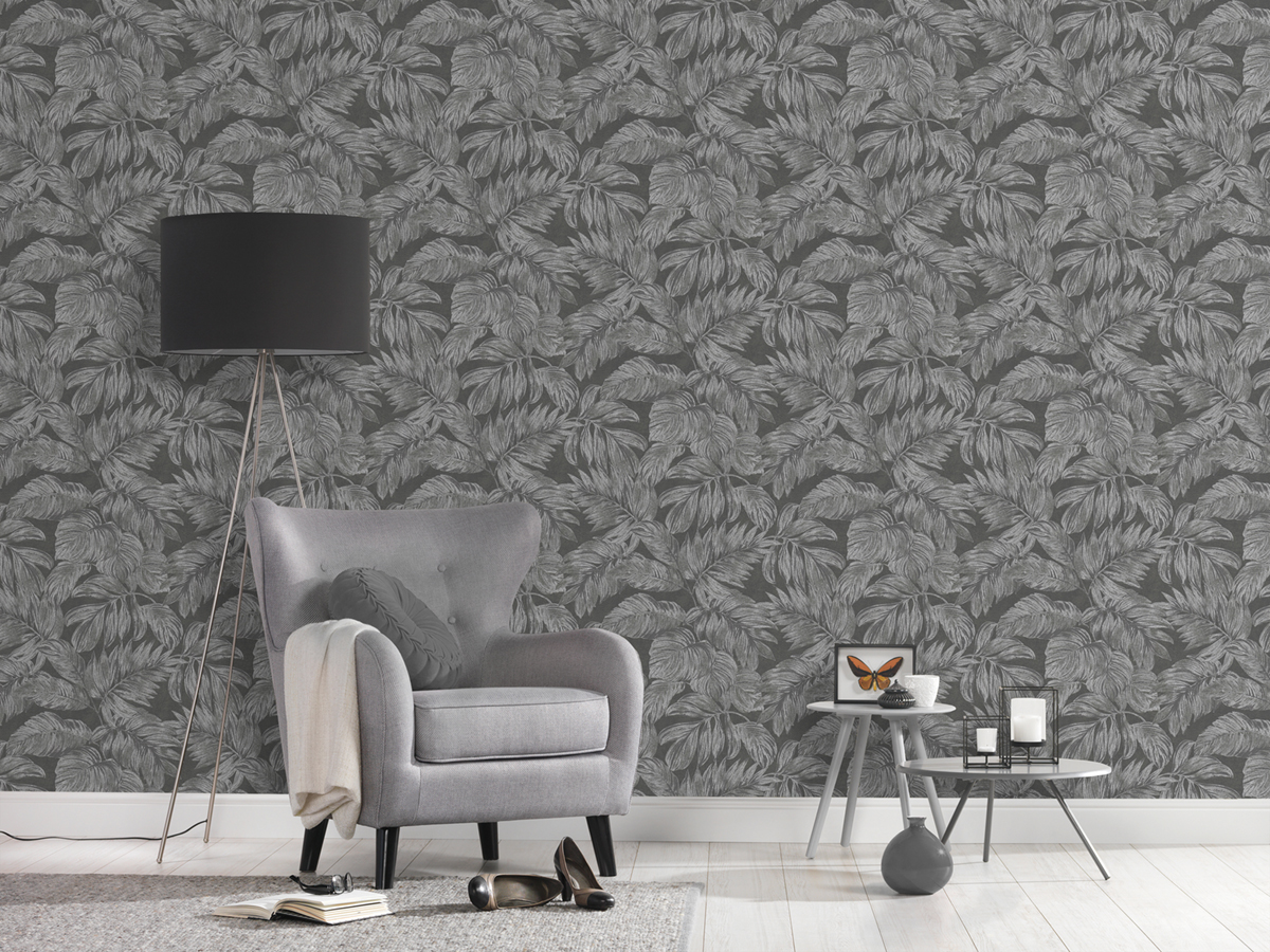 Papier peint Feuille Palme gris argenté - Casual Living d'A.S. Création AMB4| Réf. AS-393404