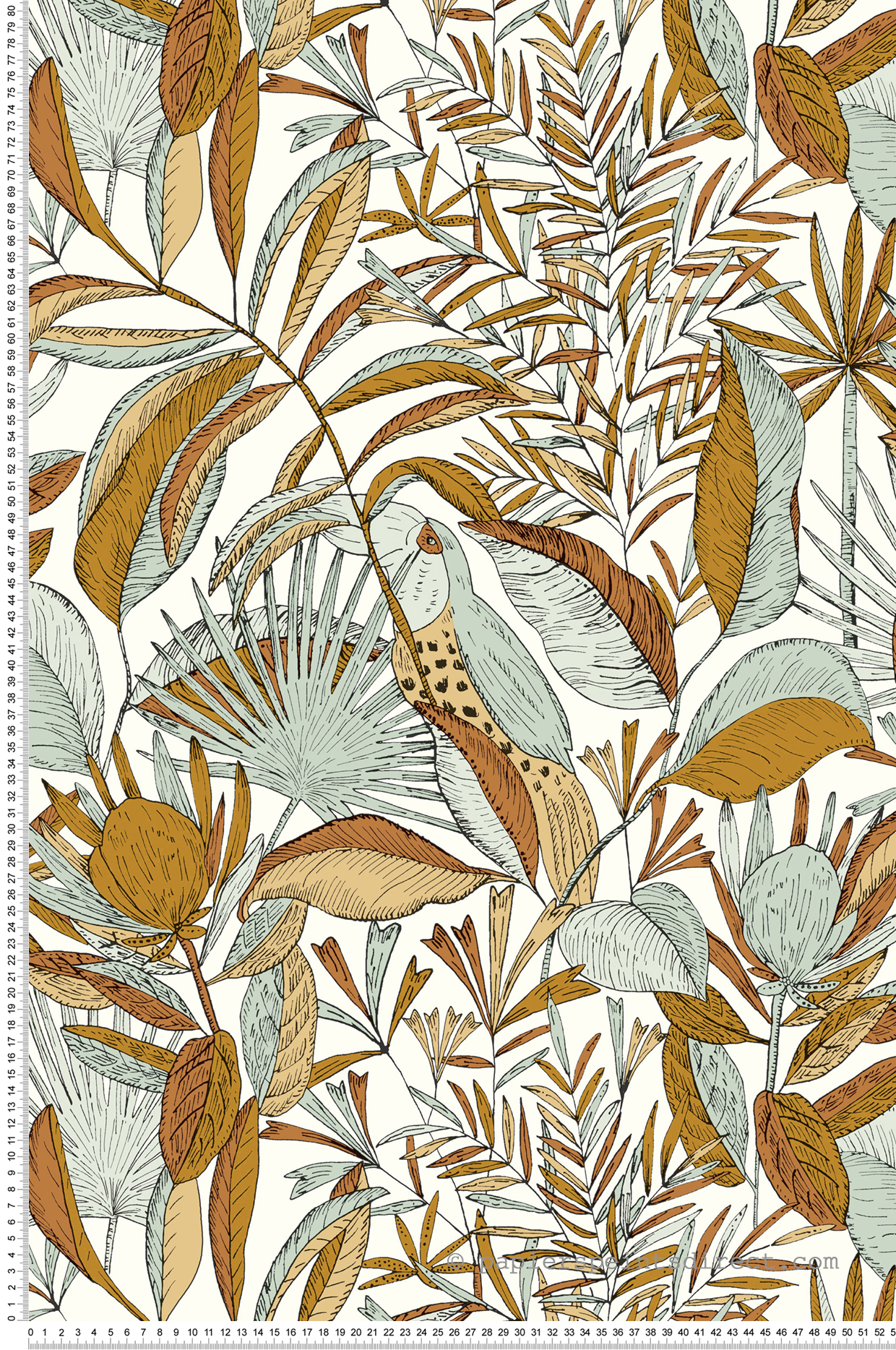 Papier peint Feuille Jardin de Bel Air Blanc terracotta bleu - Nos Gravures de Casélio | Réf. NGR103012479