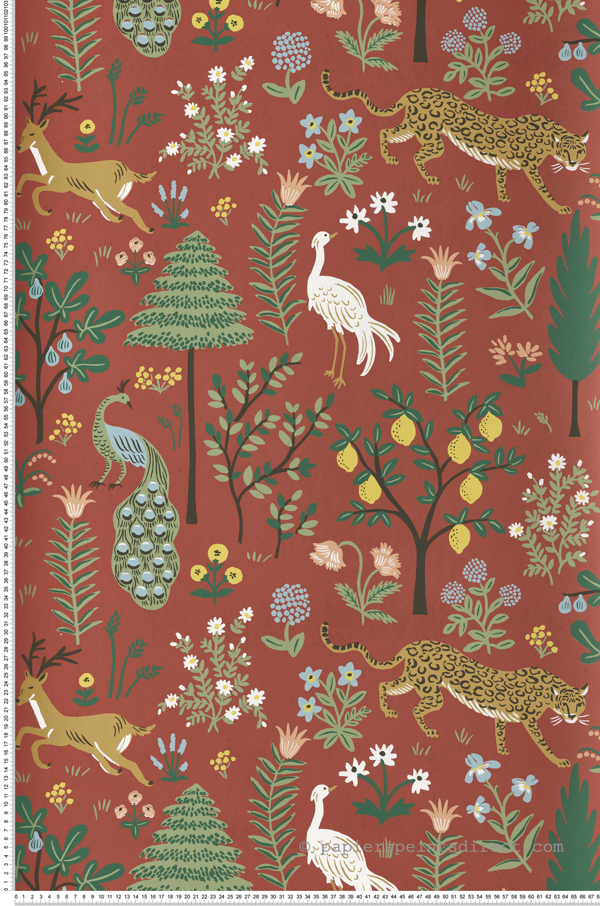 Papier peint Forêt Animaux Ménagerie terracotta - Rifle Paper Co. 2 de York (Initiales) | Réf. INI-RP7301