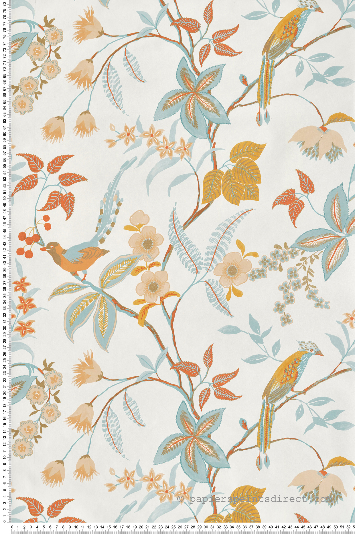 Papier peint Oiseau Feuillage Happy orange bleu mordoré - Happy Therapy de Casélio | Réf. HTH104060354