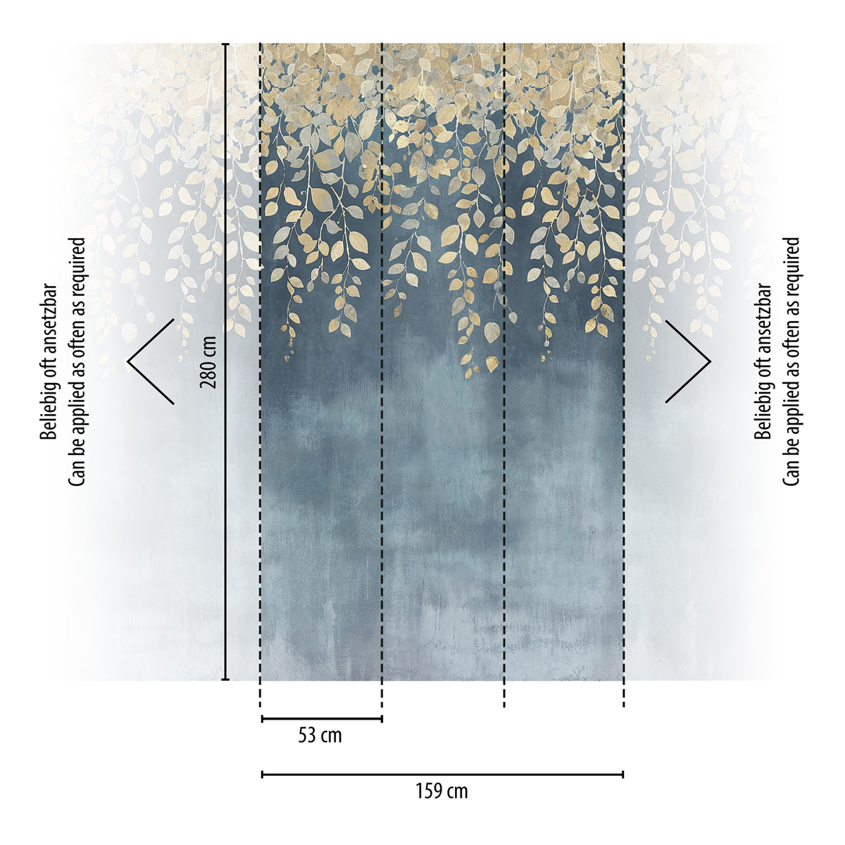 Papier peint panoramique Feuille Tombante Gilded Bloom bleu - Cosmoliving d'A.S. Création REGLE | Réf. AS-791442