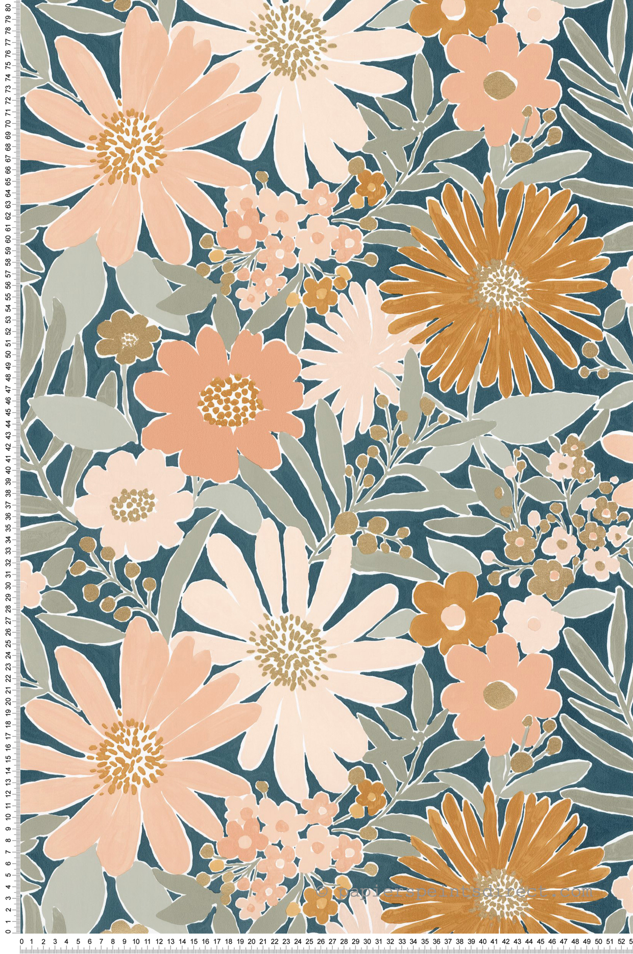 Papier peint Marguerite Fleur moutarde bleu canard - Let's Go Girls! de Casélio | Réf. LGG104436498