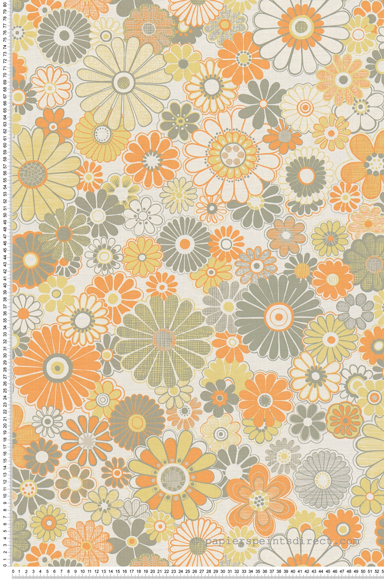 Papier peint Marguerite Vintage vert lichen orange - Retro Chic d'A.S. Création | Réf. AS-395353