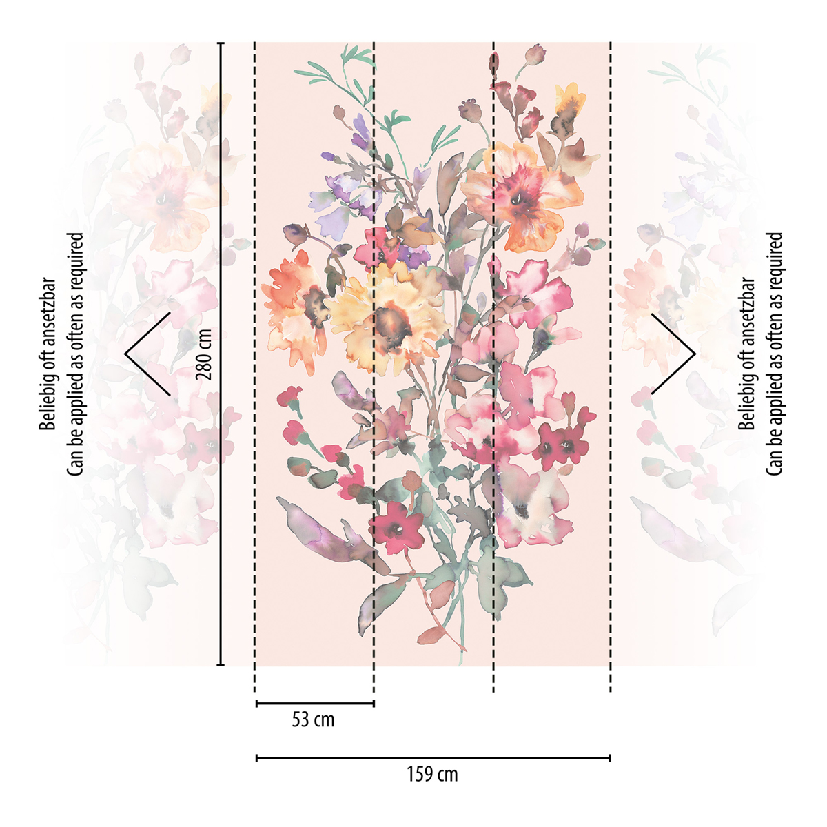 Papier peint panoramique Bouquet de Fleur Amelia multicolore - Cosmoliving d'A.S. Création REGLE | Réf. AS-791453