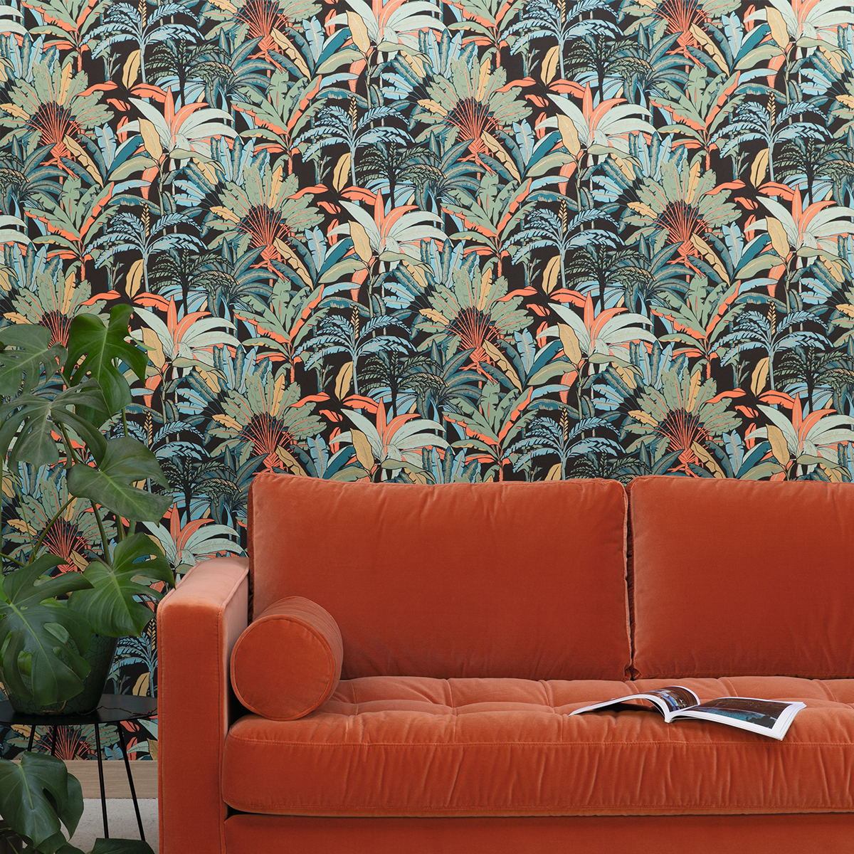Papier peint Jungle Evasion noir corail - L'escapade de Casélio AMB | Réf. EPA102307499