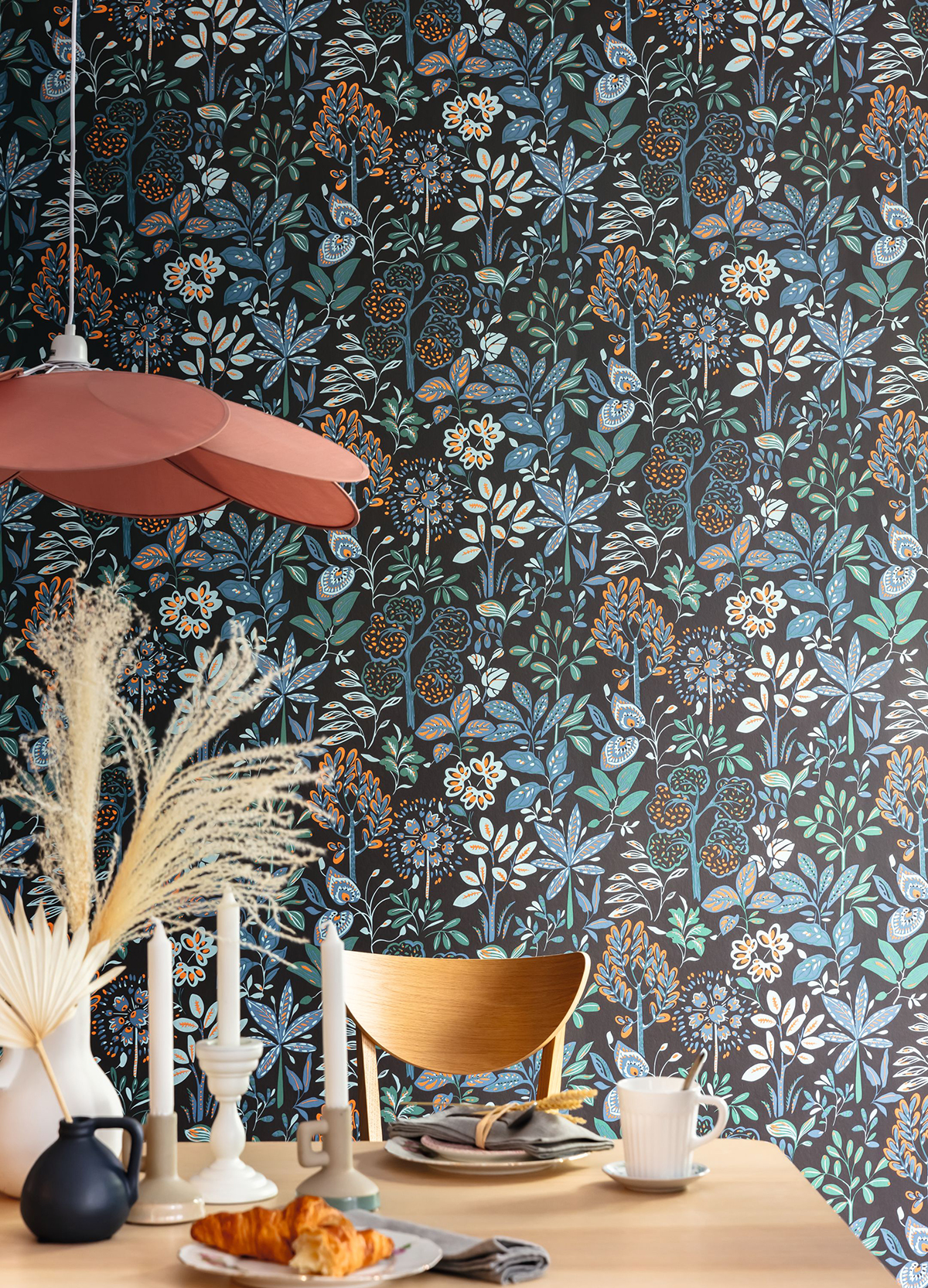 Papier peint Feuillage Louise noir bleu - Essentiel de Casélio | Réf. ETL103112130