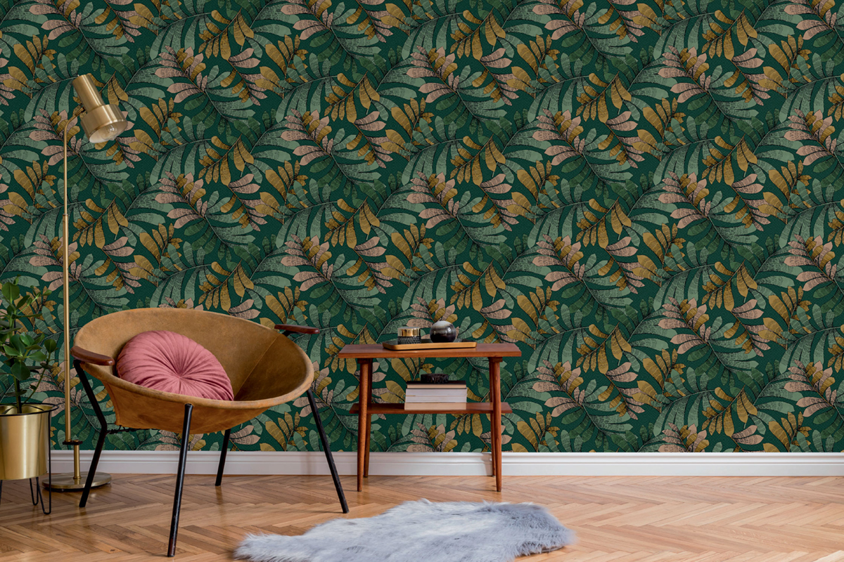 Papier peint Feuille Géométrique Emile vert sapin - Villa Rosalie de Lutèce | Réf. LTC-51223504