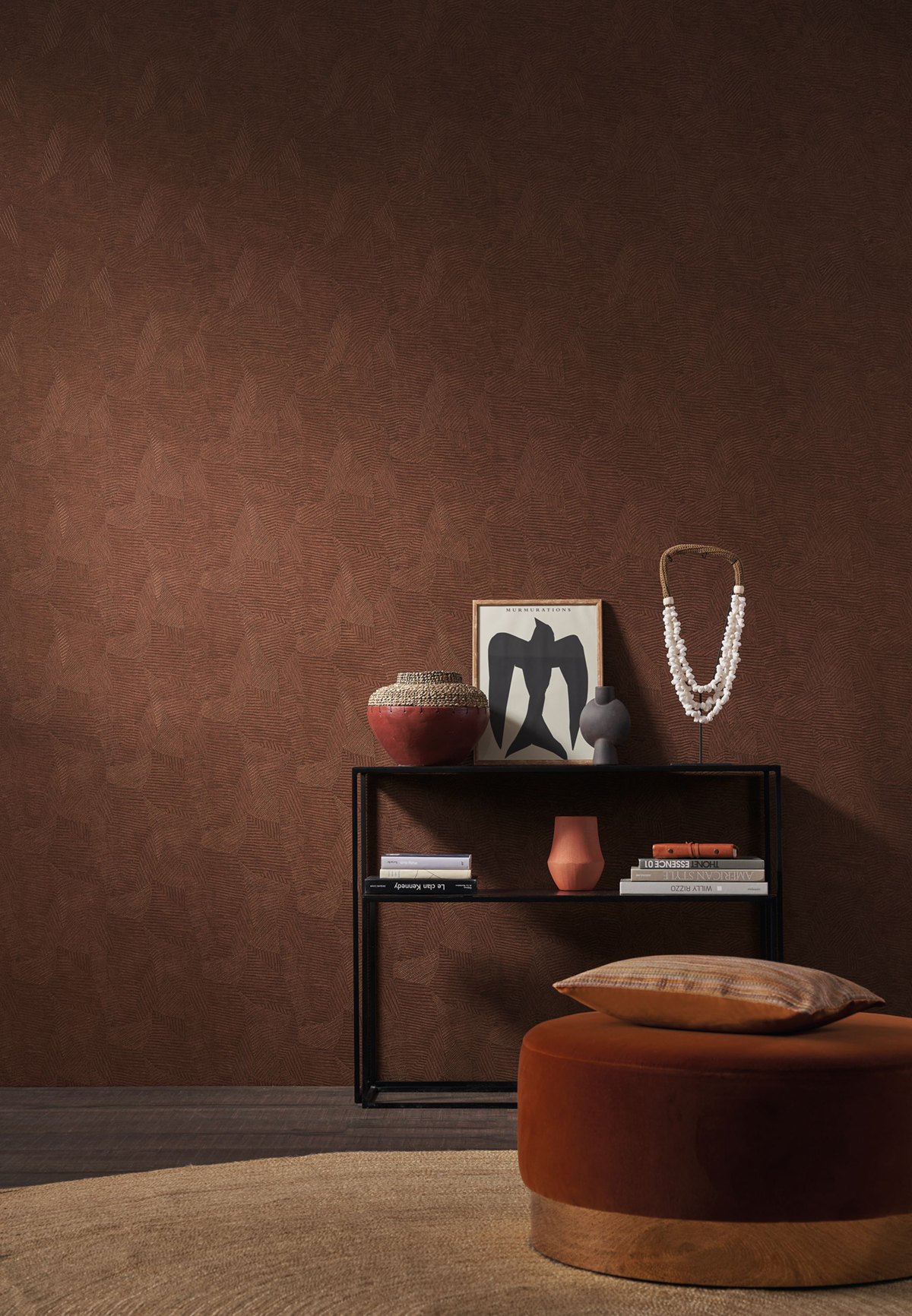 Papier peint Faux Uni Soroa terracotta - Végétal de Casamance | Réf. CAS-74091282