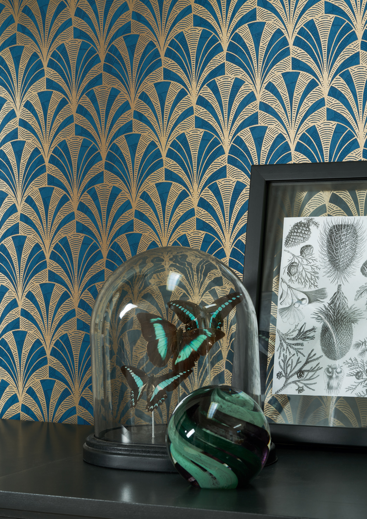 Papier peint Art Déco Palmette bleu - 1930 de Casadéco | Réf. MNCT85736313