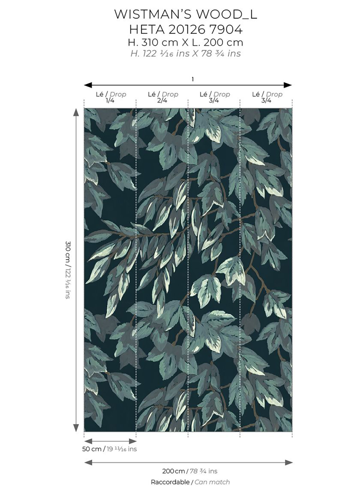 Papier peint panoramique Feuille Tombante Wistman's Wood L bleu nuit 200X310 - Heritage de Casadéco AMBR | Réf. HETA201267904