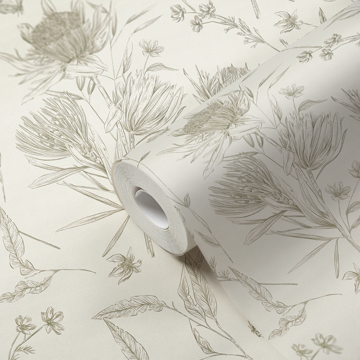 Papier peint Fleur Papillon Croquis vert blanc - Drawn Into Nature de Livingwalls AMB4| Réf. 39427-3