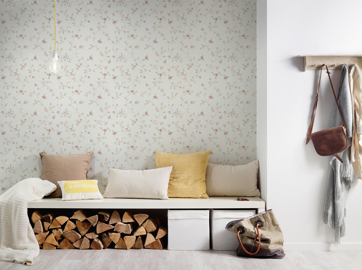 Papier peint Ramage Fleur Charme vert beige - Maison Charme d'A.S. Création | Réf. AS-937701