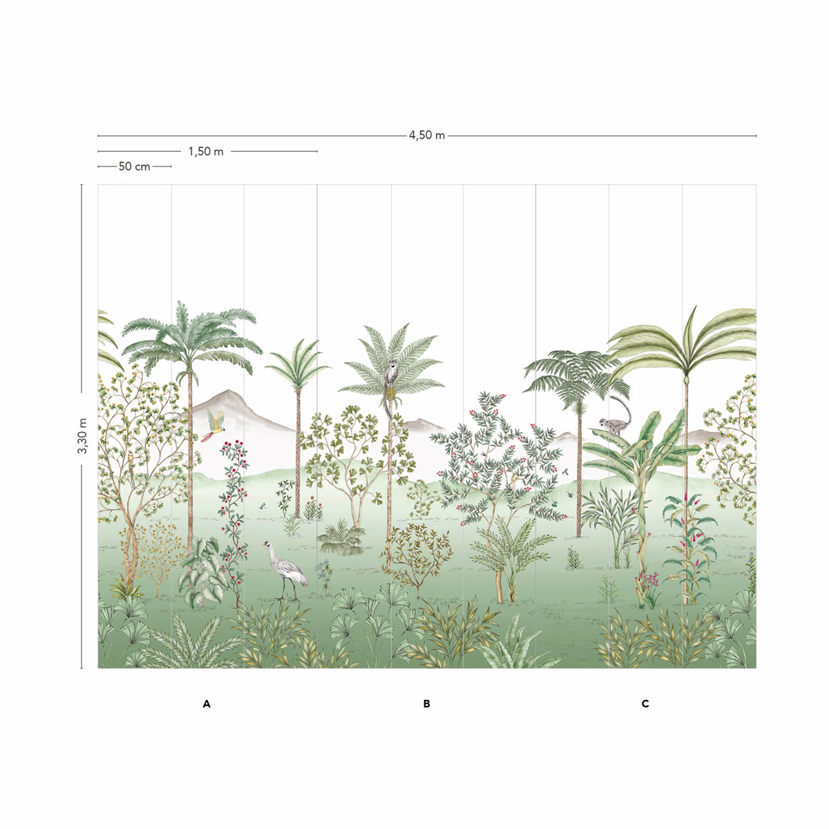 Papier peint panoramique Jardin Des Oiseaux Jade A+B+C - 1/2/3/4/5/6/7/8/9 - Isidore Leroy