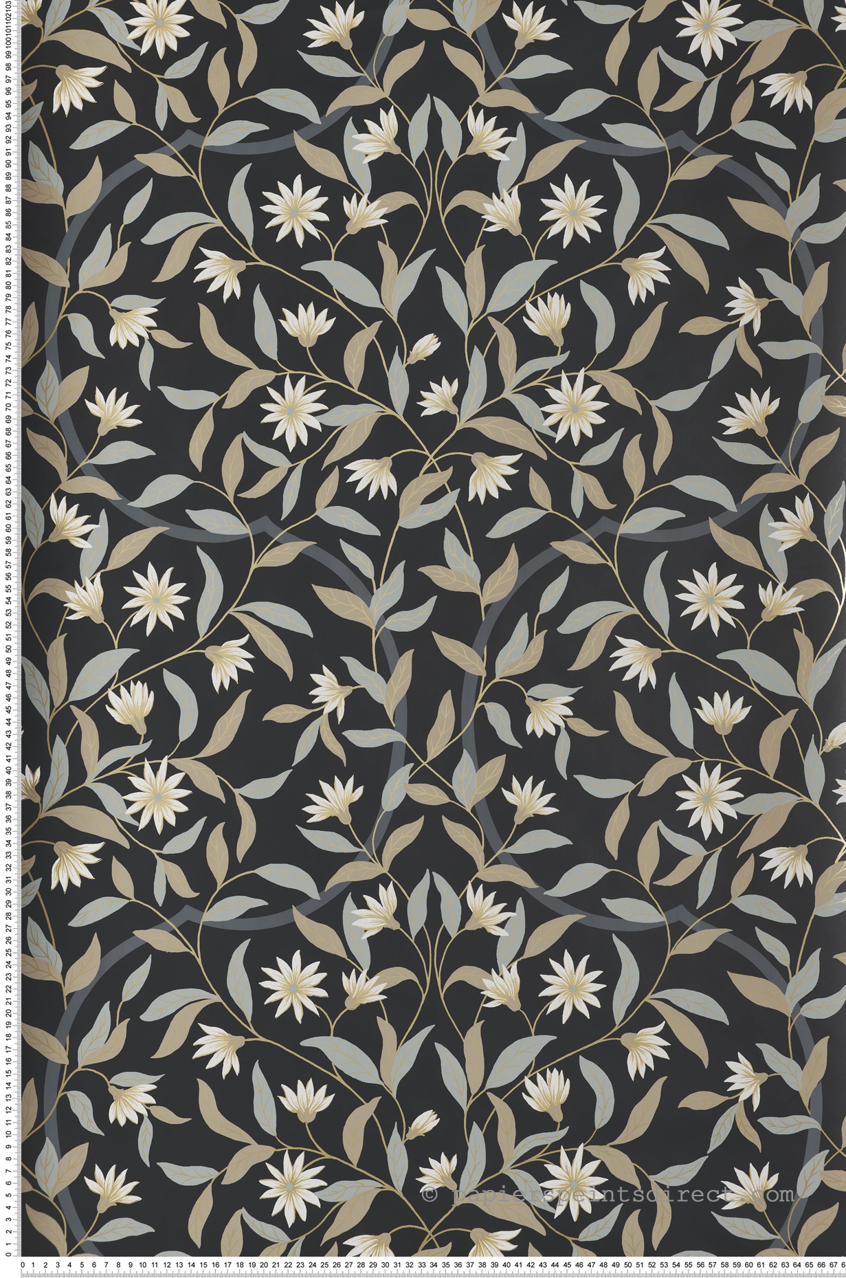 Papier peint Fleur Jasmin noir doré - Greenhouse de York (Initiales) | Réf. INI-GO8257