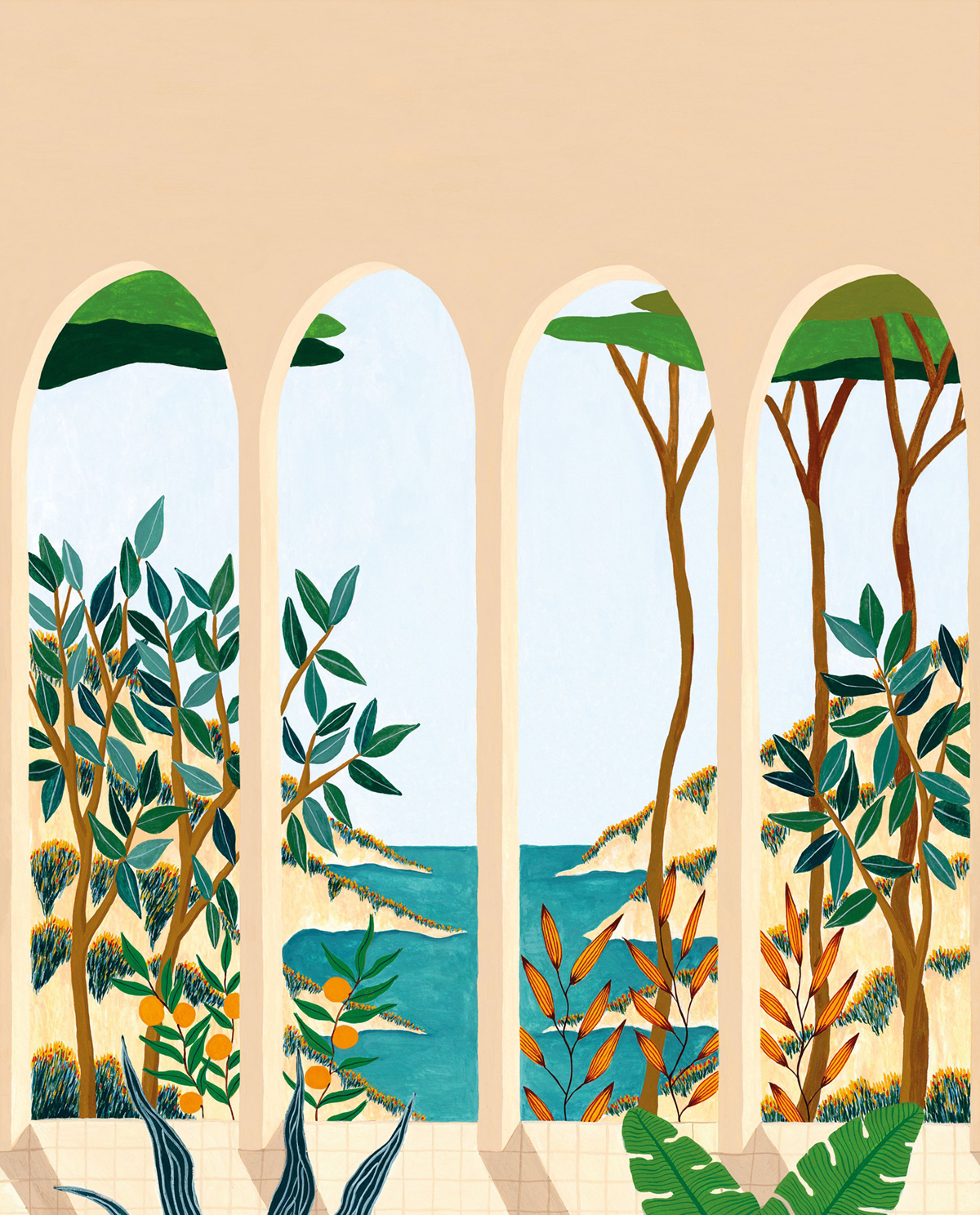 Papier peint panoramique Arcade Calanques multicouleurs L 250X310 - Azur de Casélio | Réf. AZU105483702