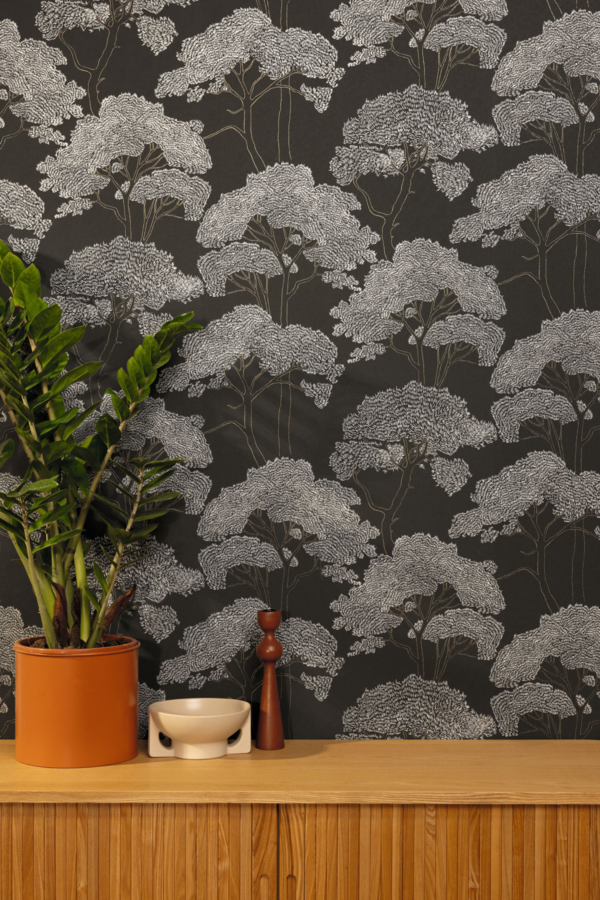 Papier peint Arbre La Ciotat anthracite doré - Azur de Casélio | Réf. AZU105439058