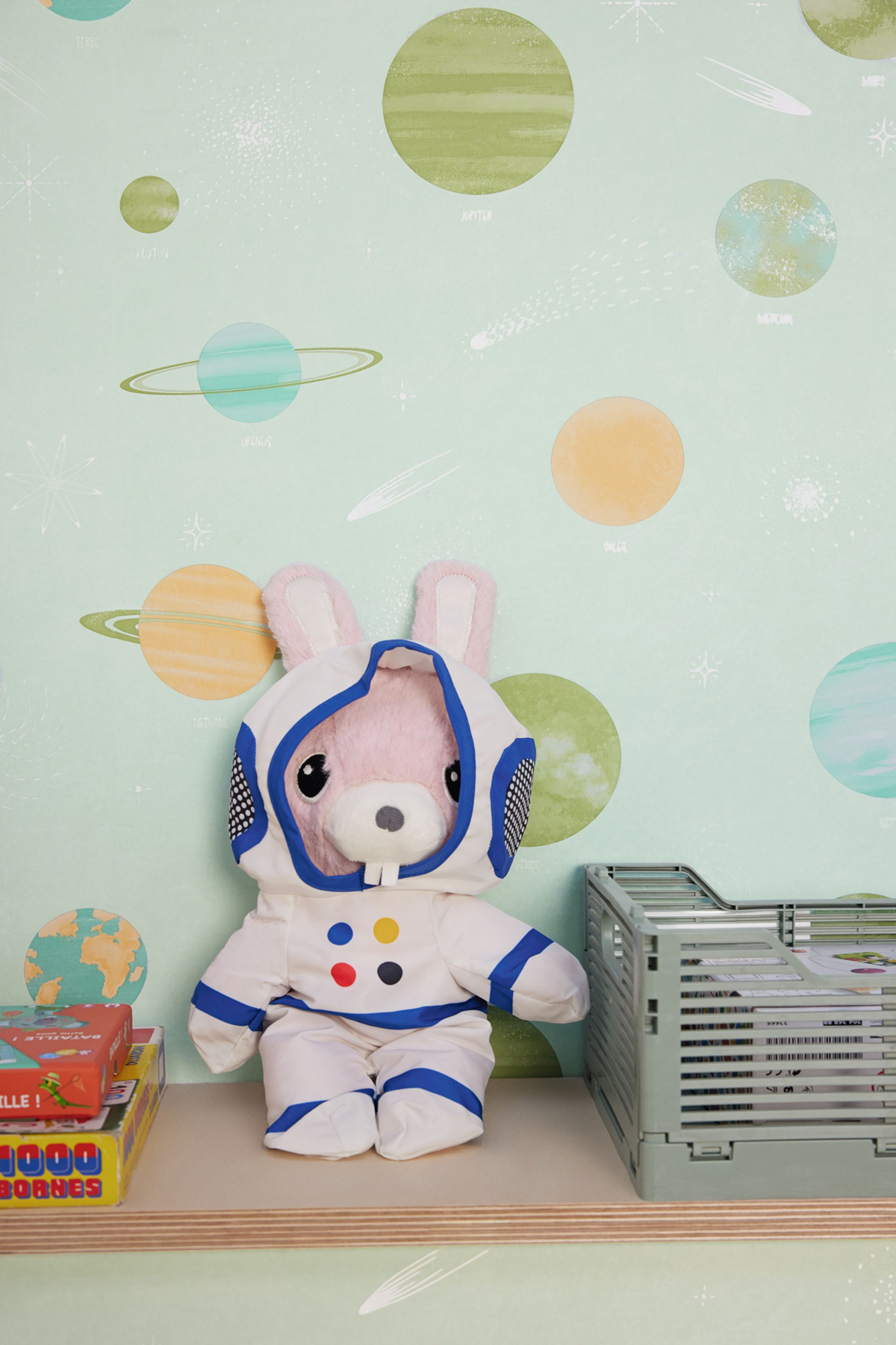 Papier peint Planète Voie Lactée vert d'eau phosphorescent - Les Minis Mondes de Casélio AMB2 | Réf. MNM105687000