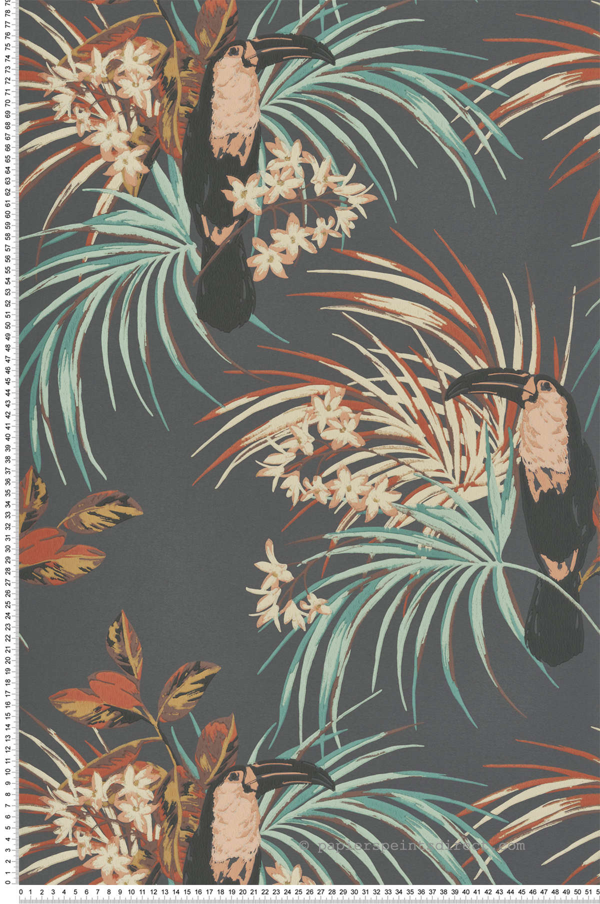 Papier peint Tropical Toucan gris - Elodie 1838 Wallcoverings d'Initiales | Réf. INI-90713505