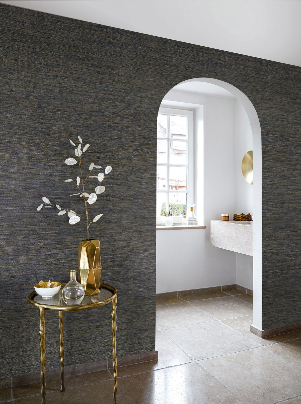 Papier peint Faux Uni Tissage Tatami noir - Le Jacquard de Casamance | Réf. CAS-C75342752