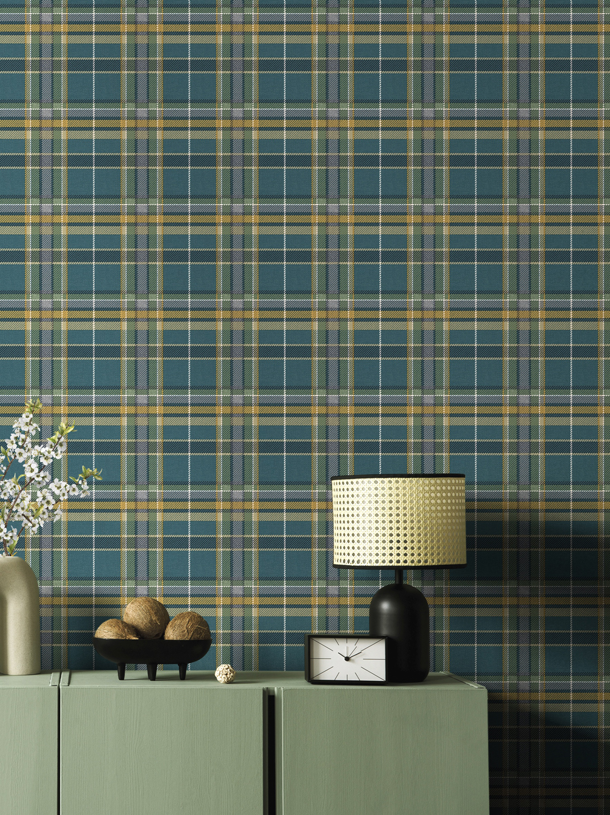 Papier peint Tartan Classique bleu paon - Maison Paradis de Lutèce | Réf. LTC-MP15576