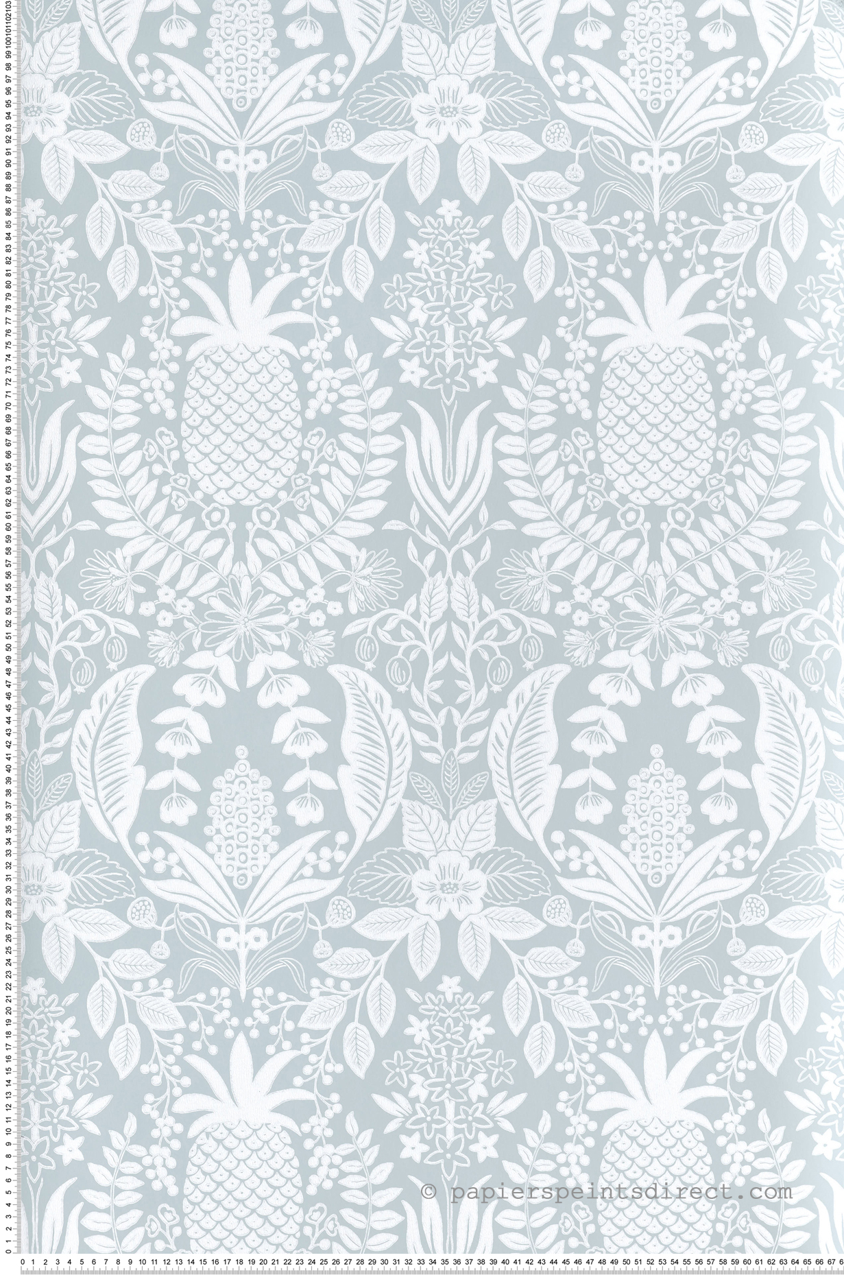 Papier peint Vintage Pineapple Damask bleu doux - Rifle Paper Co. 3 de York (Initiales) | Réf. INI-RF7484