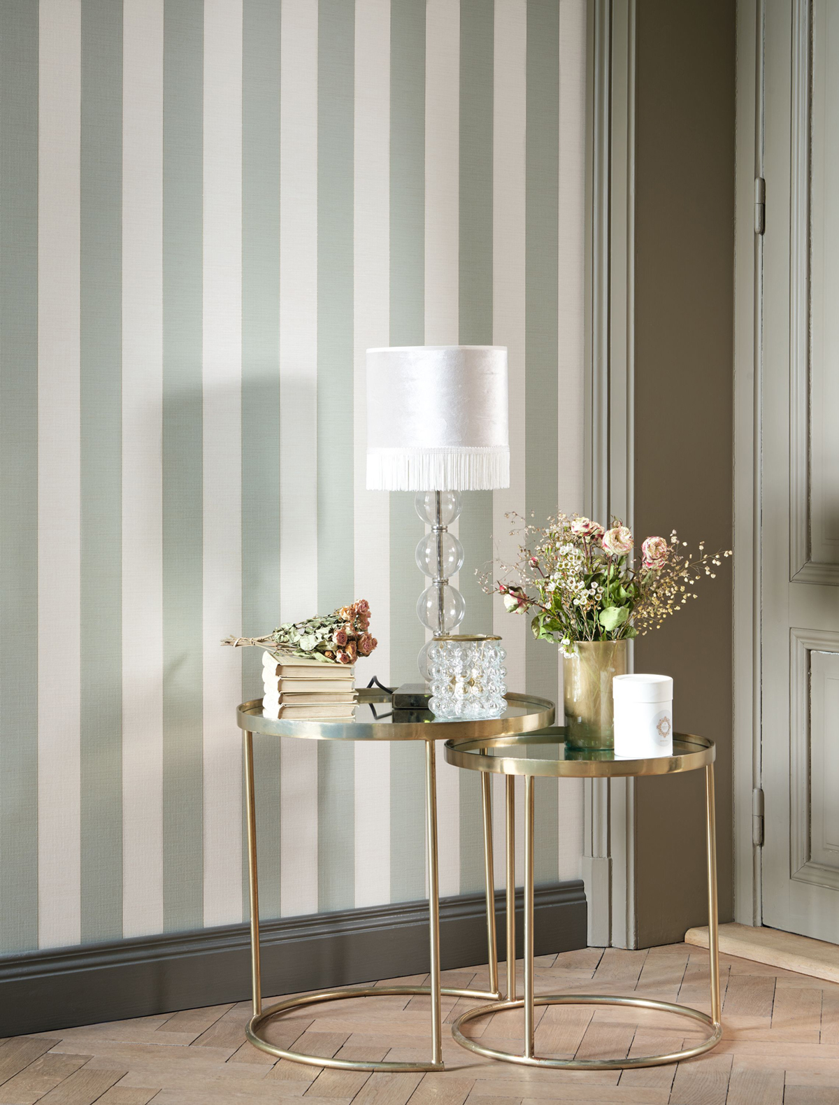 Papier peint Rayure Stripe vert amande - Five o'clock de Casadeco | Réf. FOCL85837105