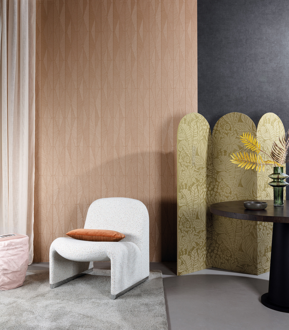 Papier peint Losange Ethnique Ari terracotta rosé métallisé - Mysa de Masureel AMB2 | Réf. MAS-YSA304