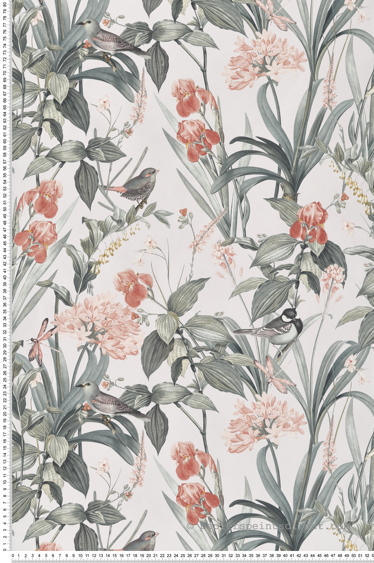 Papier Peint Oiseau Mint Birds vert rose - Botanique d'Ugépa | Réf. UGP-M64704