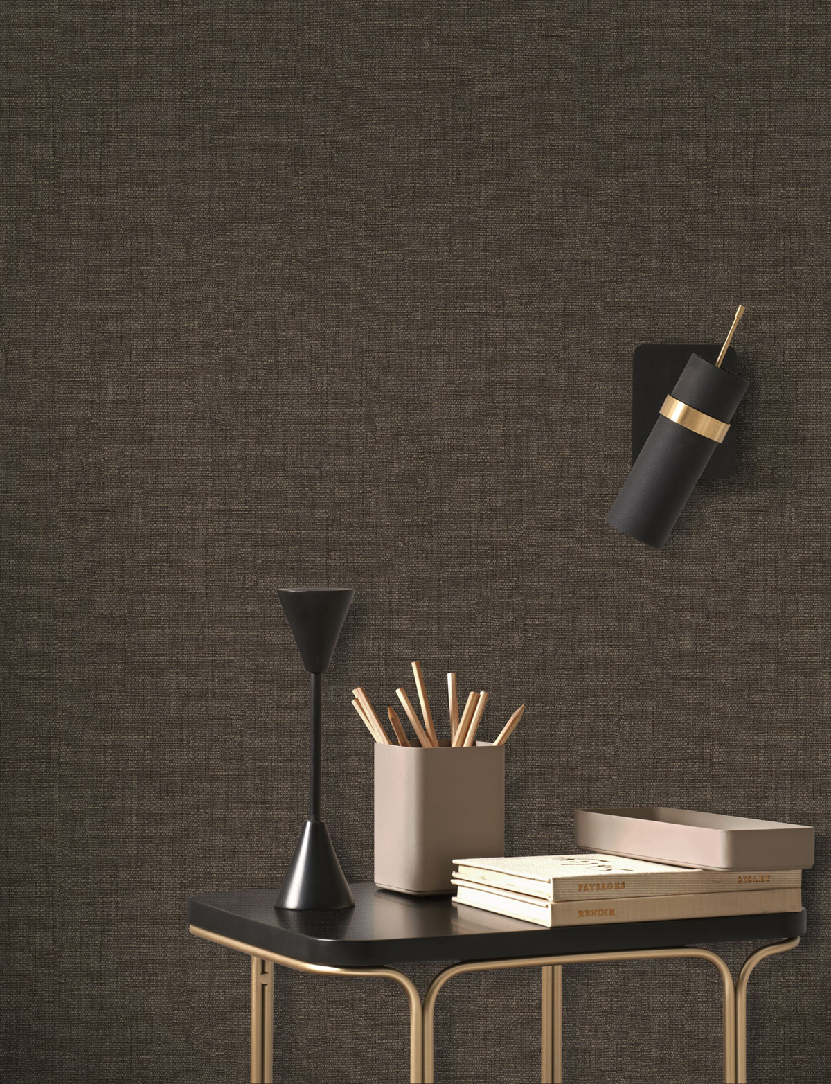 Papier peint Uni Lin Métallisé Caractère anthracite doré - Matera de Casadéco | Réf. MATA201179889