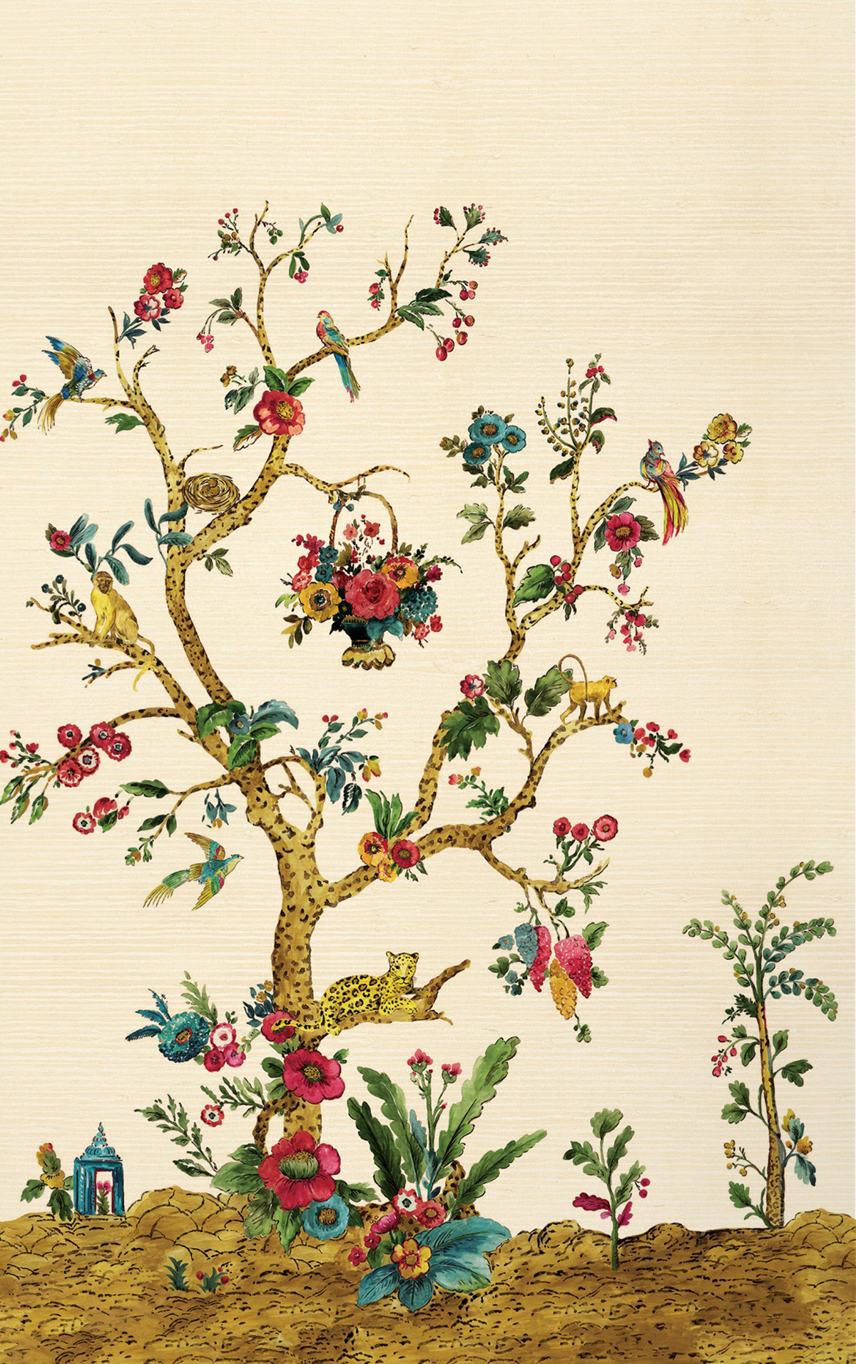 Papier peint panoramique Arbre Léopard Tanzanie Grasscloth doré - Daisy Bennett d'Initiales | Réf. INI-DB33306M