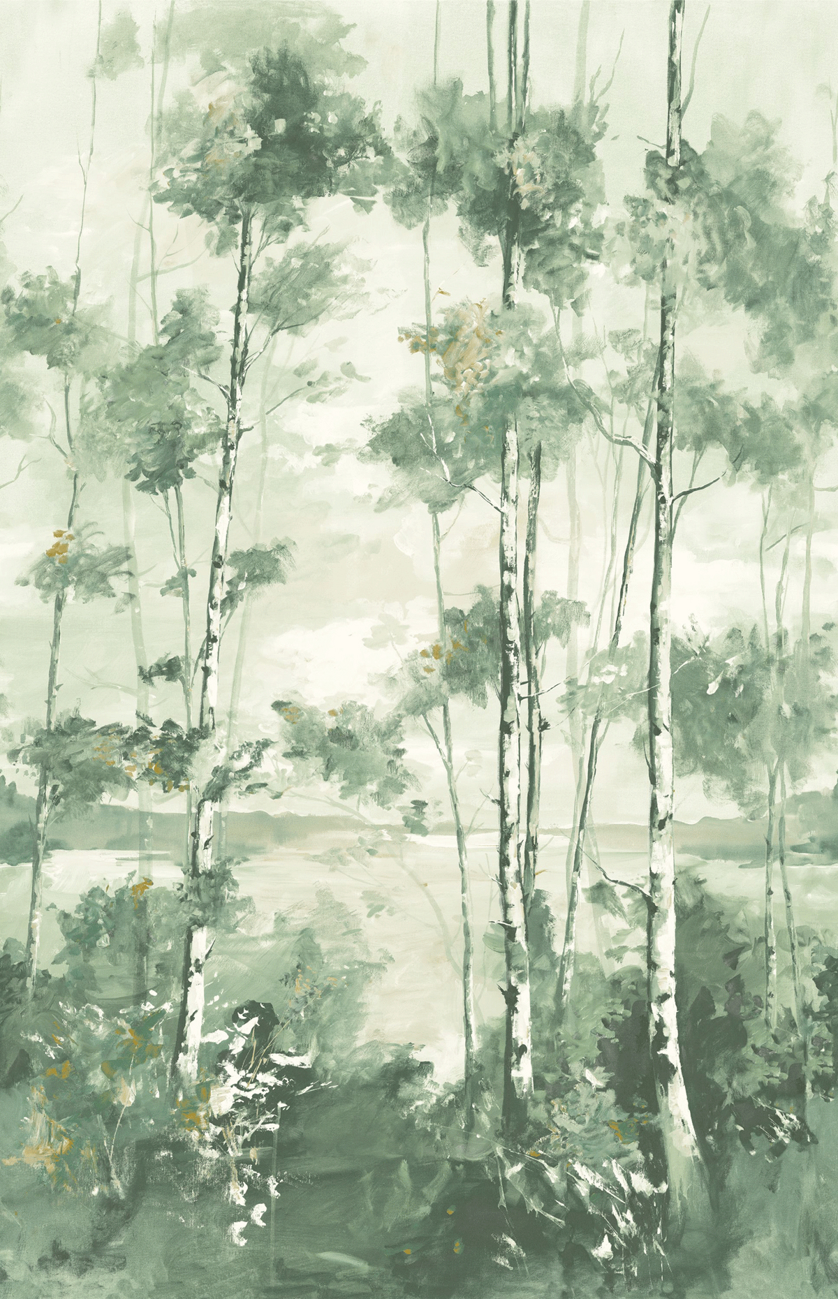 Papier peint panoramique Forêt Boréale L vert eucalyptus 200X310 - Riverside 4 de Casadéco | Réf. RIVI89567804