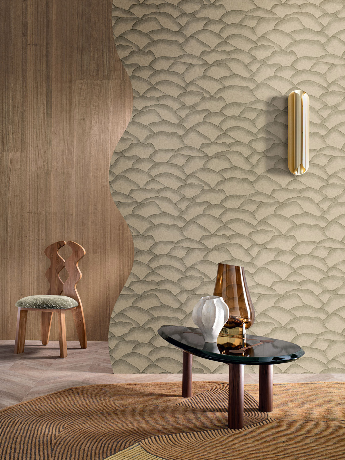 Papier peint Vagues Douces Ondula kaki - Broderies de Casamance AMB2 | Réf. CAS-76971630