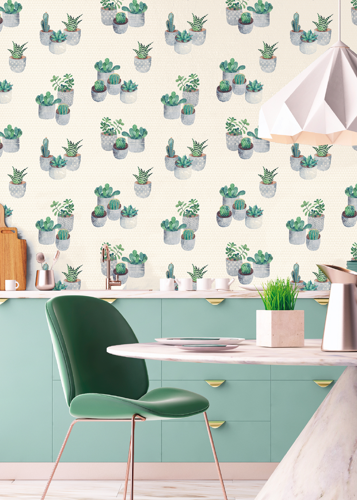 Papier peint Cactus Triangles vert beige - Cuisines & Bains de Lutèce | Réf. LTC-135186104