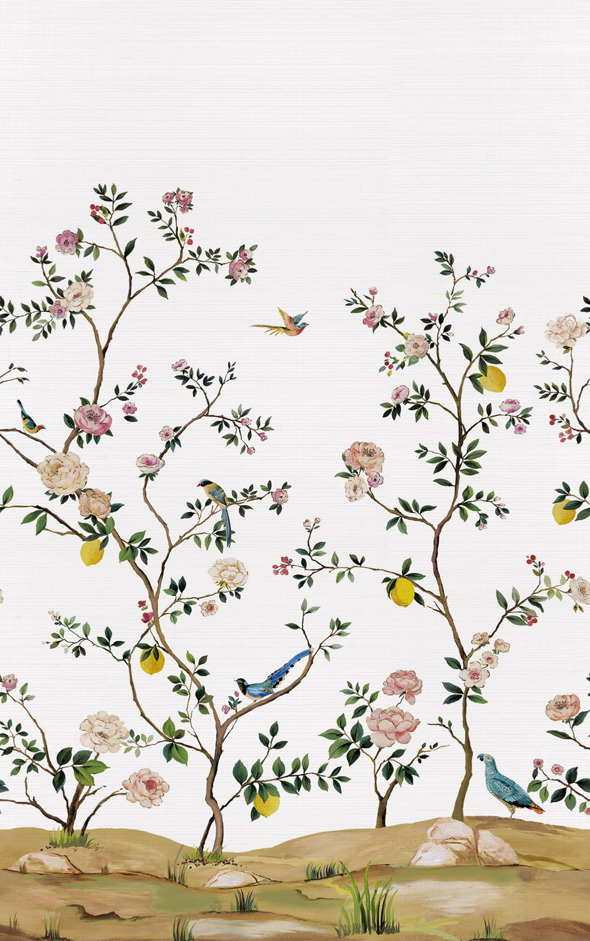 Papier peint panoramique Fleurs Vintage Grasscloth argenté - Daisy Bennett d'Initiales | Réf. INI-DB32808M