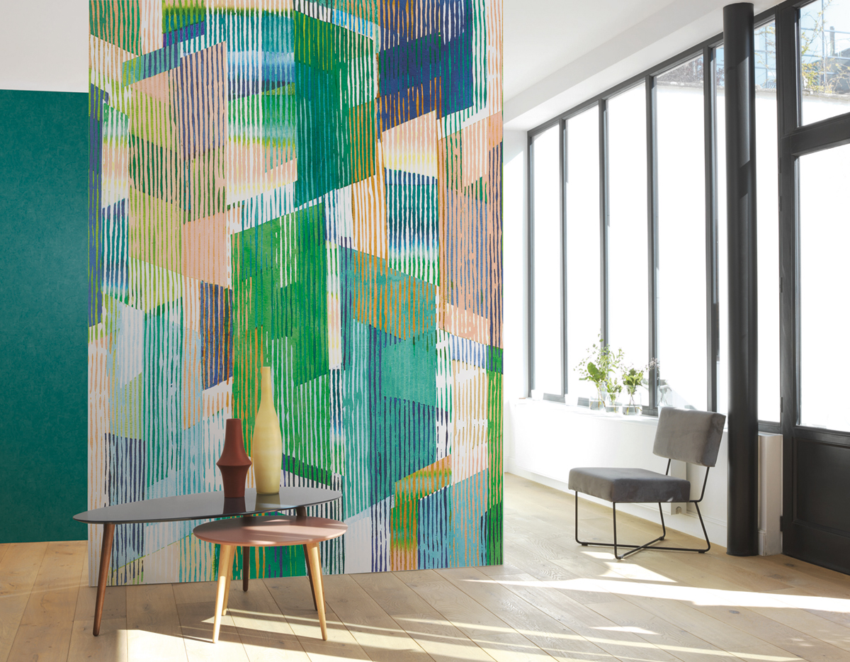 Papier peint panoramique graphique Vilma vert - Nova de Casadéco | Réf. NOVA84317303