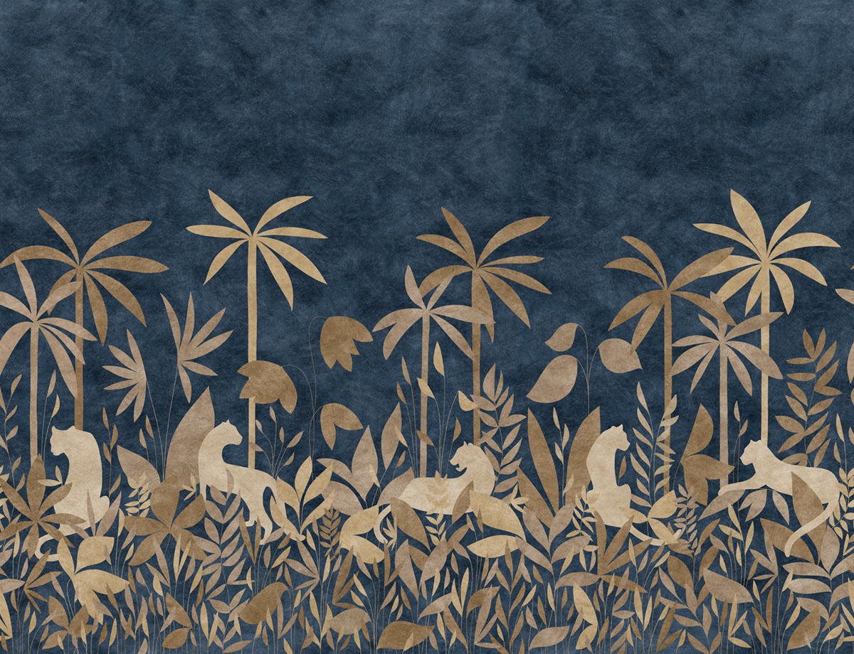 Papier peint panoramique Paradis des Tigres Nocturne Doré A+B+C - 1/2/3/4/5/6/7/8/9 - Isidore Leroy
