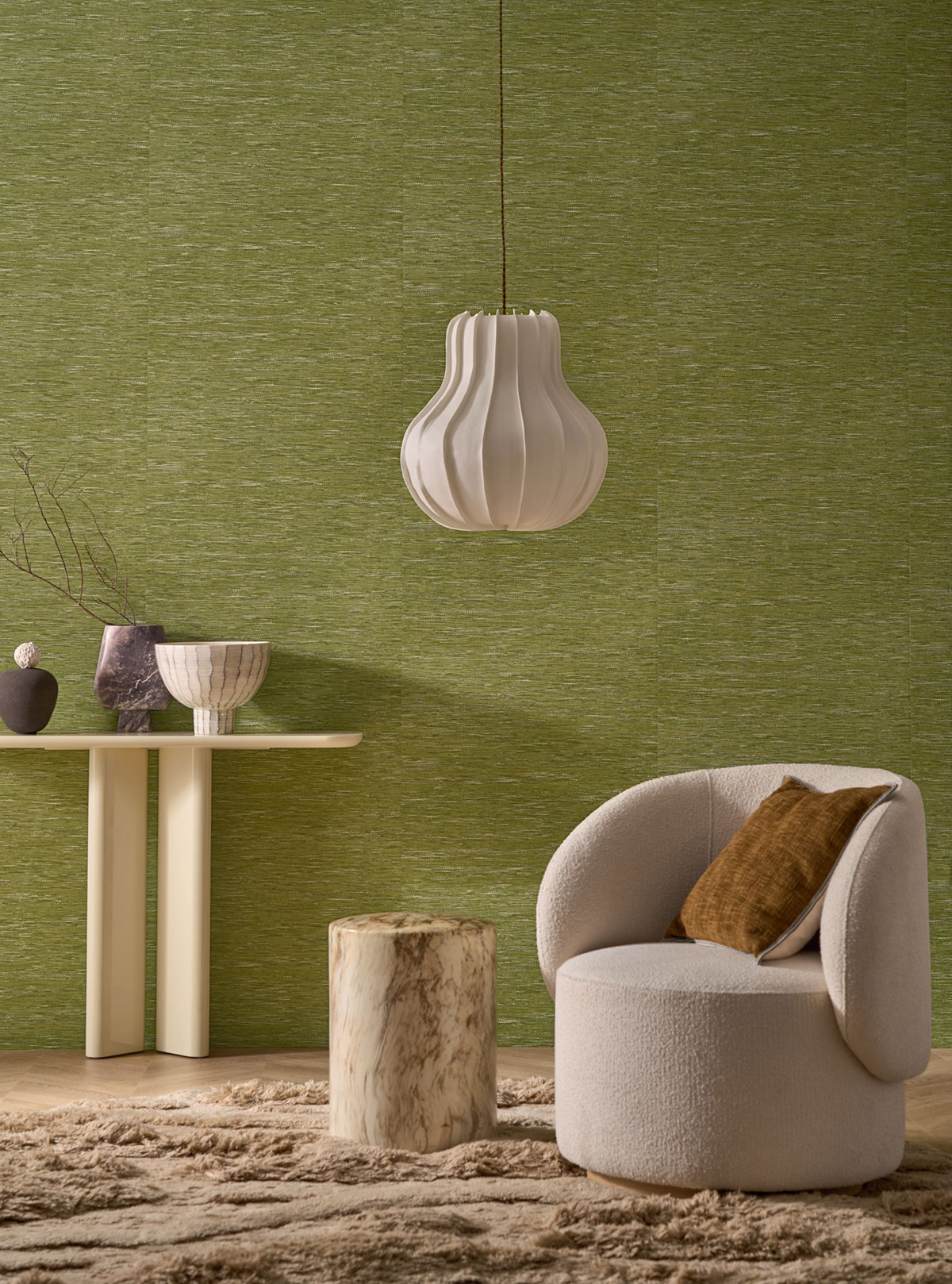 Papier peint Faux Uni Tissage Tatami vert matcha - Le Jacquard de Casamance | Réf. CAS-C75346018