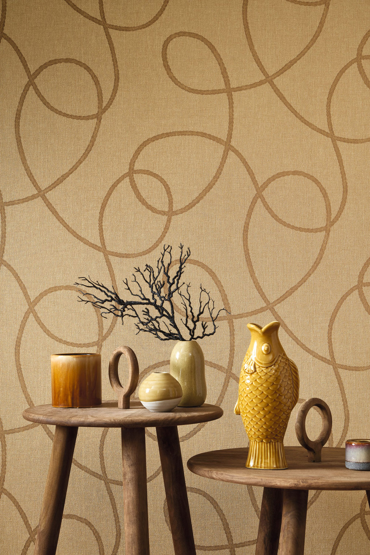 Papier peint Corde Pointe du Raz beige doré - Seaside de Casadéco AMB3 | Réf. SEAS201502442