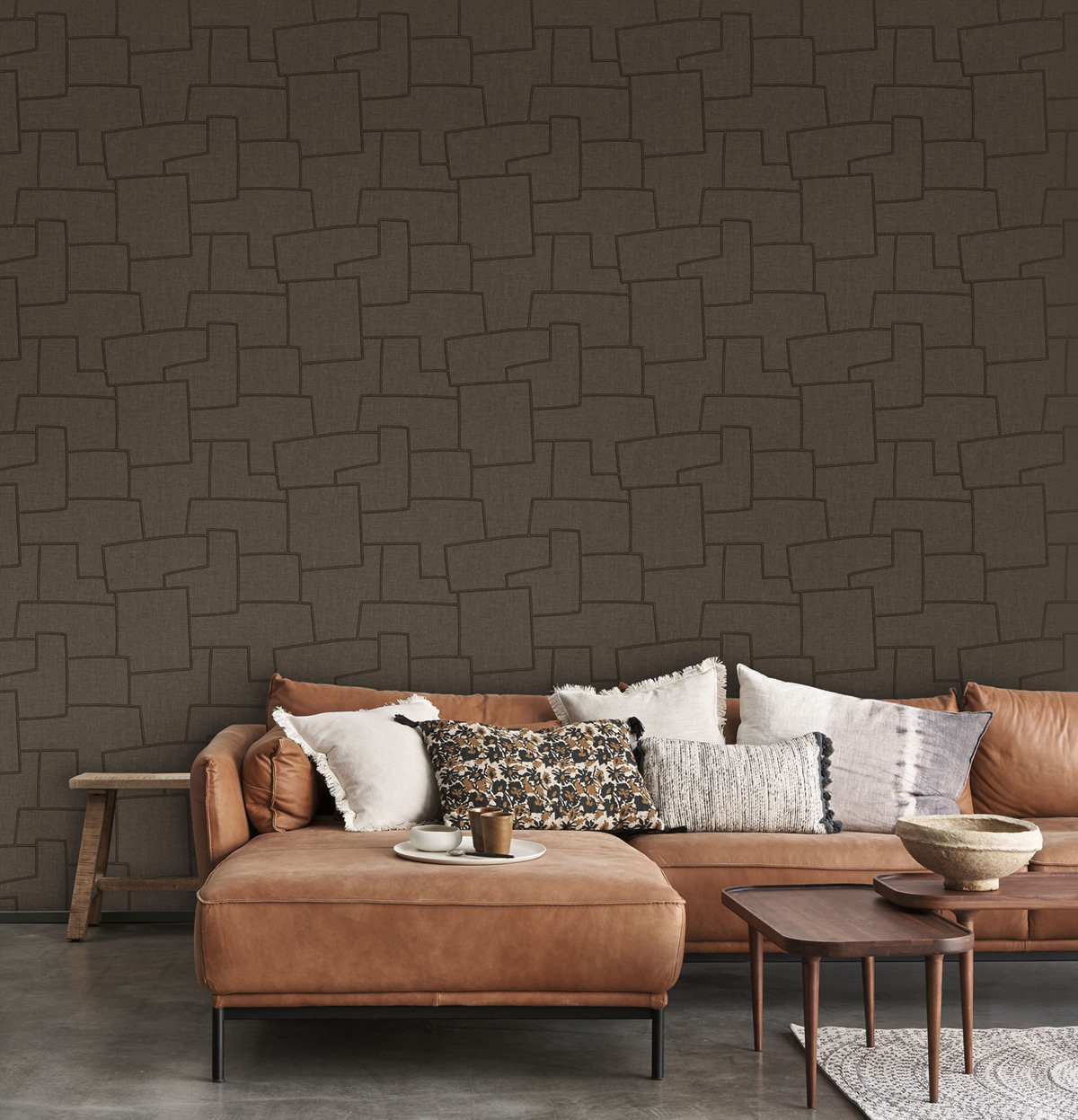 Papier peint Géométrie Lin Inca fusain doré - Matera de Casadéco | Réf. MATA201129717
