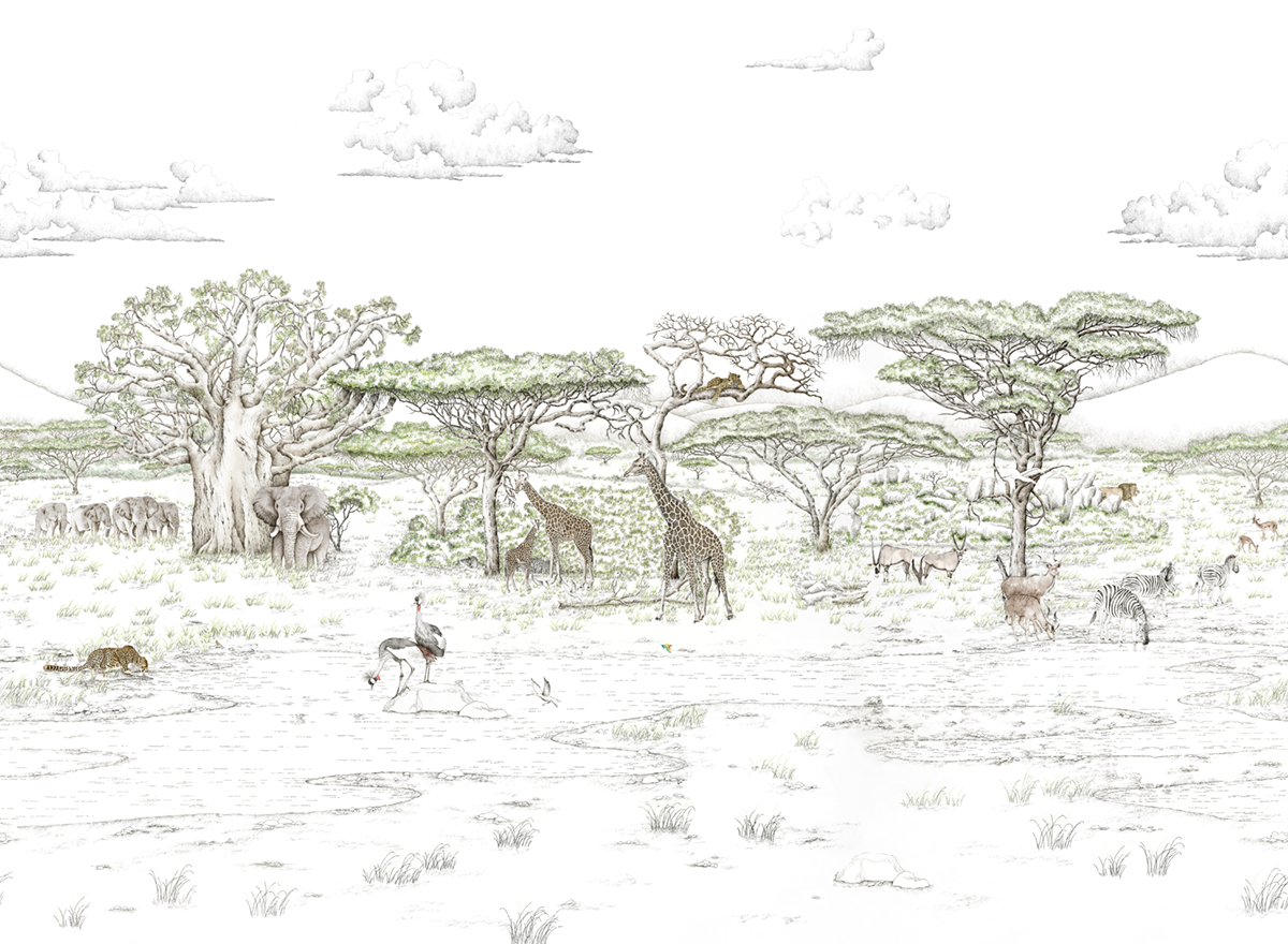 Papier peint panoramique Animaux Vallée du Rift Multico A+B+C - 1/2/3/4/5/6/7/8/9 - Isidore Leroy