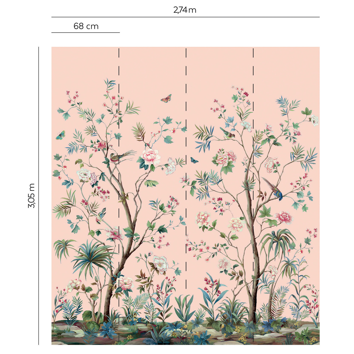 Papier peint panoramique Jardin de Charleston rose pâle - Daisy Bennett d'Initiales AMBR | Réf. INI-DB31401M