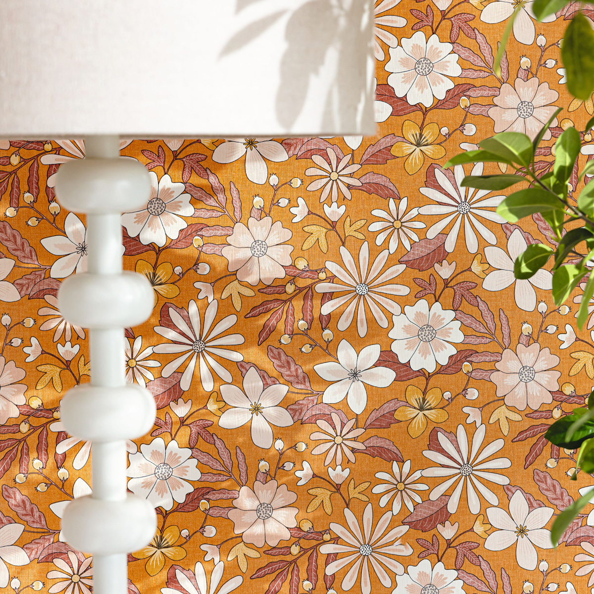 Papier peint Fleurs Vintage Emy rose orange - Twist de Casélio AMB2 | Réf. TST106463142