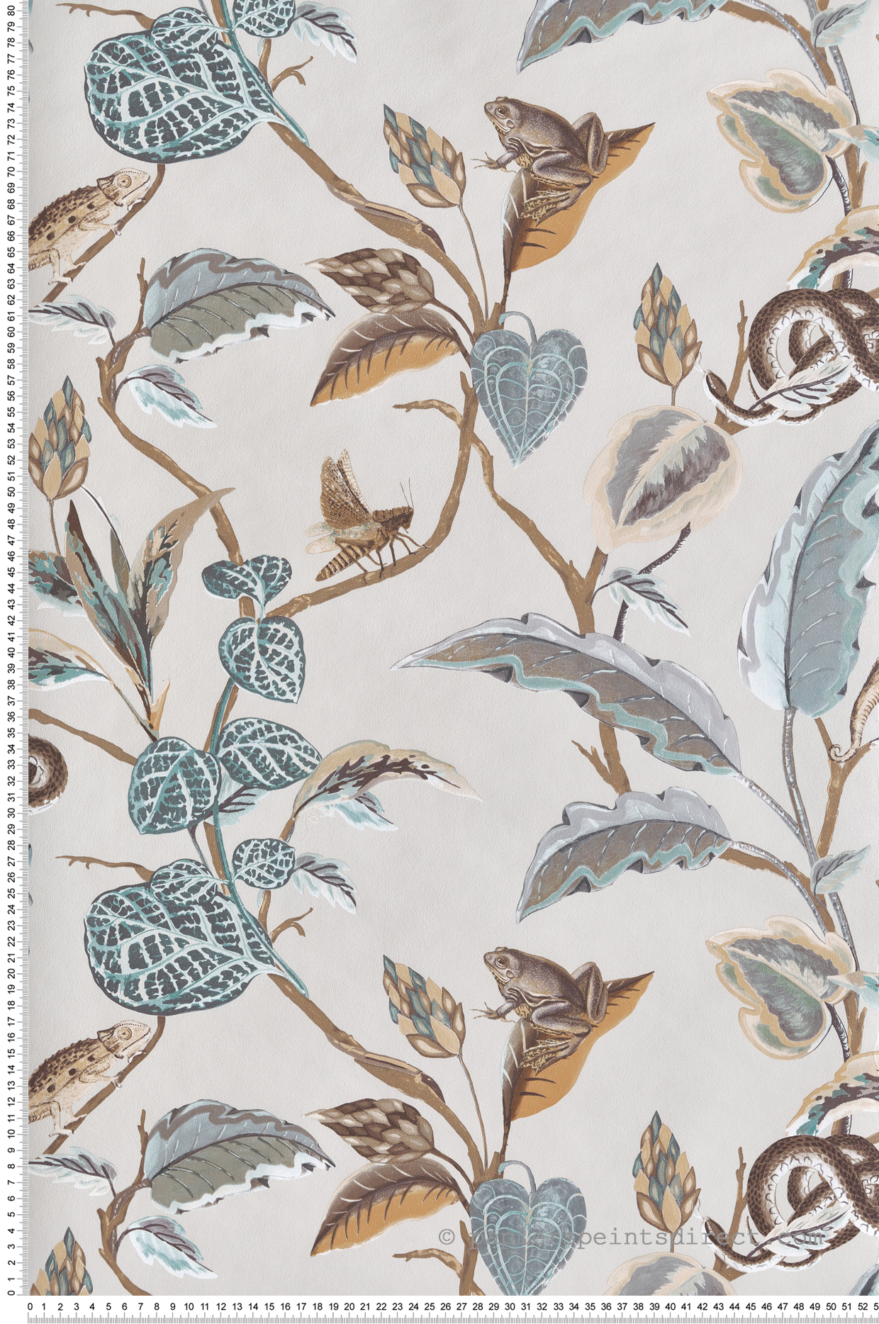 Papier peint Animaux Botanique Feuillage beige bleu irisé - Maison Paradis de Lutèce | Réf. LTC-MP15508
