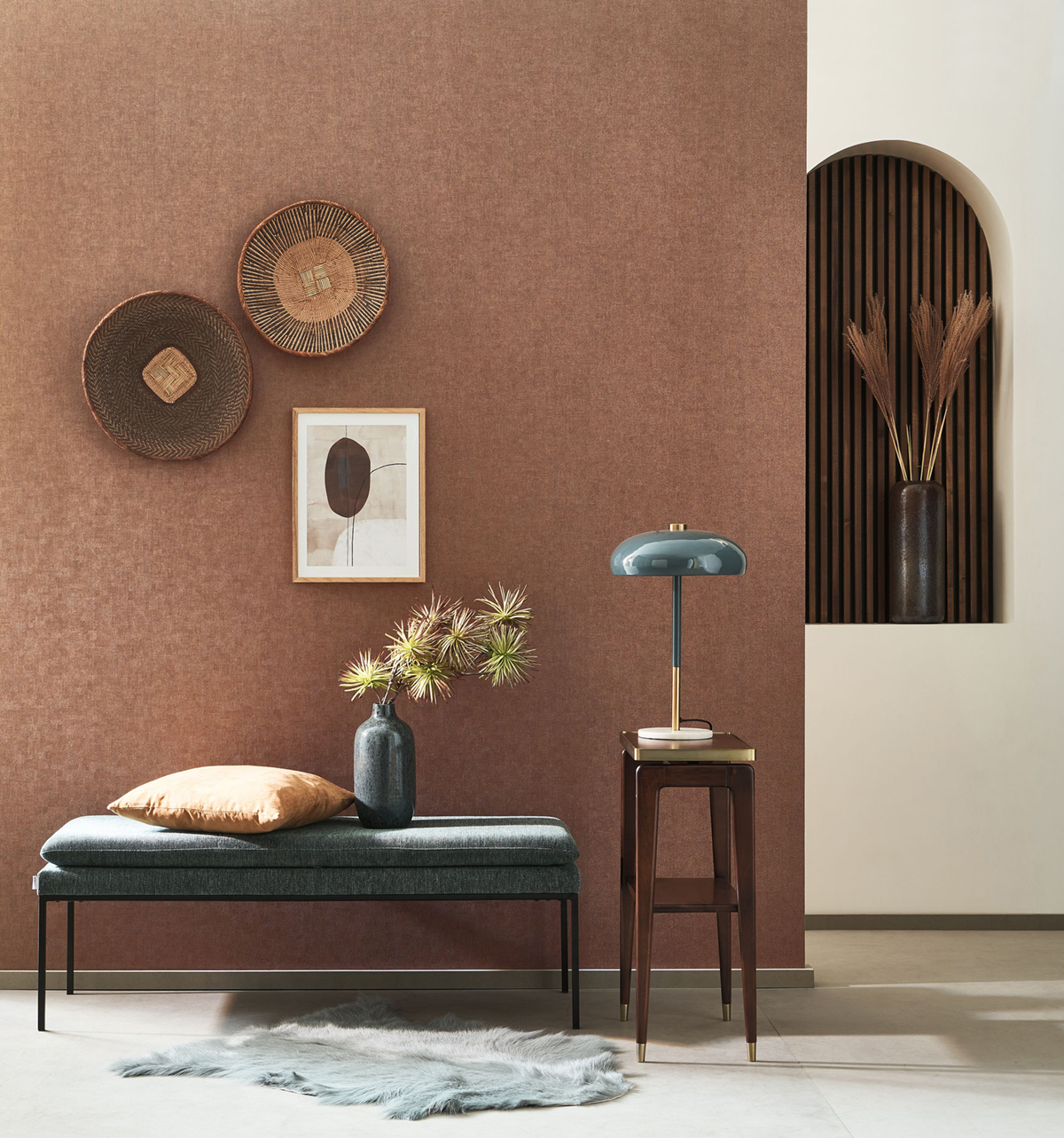 Papier peint Faux Uni Empreinte cuivré - Riverside 4 de Casadéco | Réf. RIVI88702738